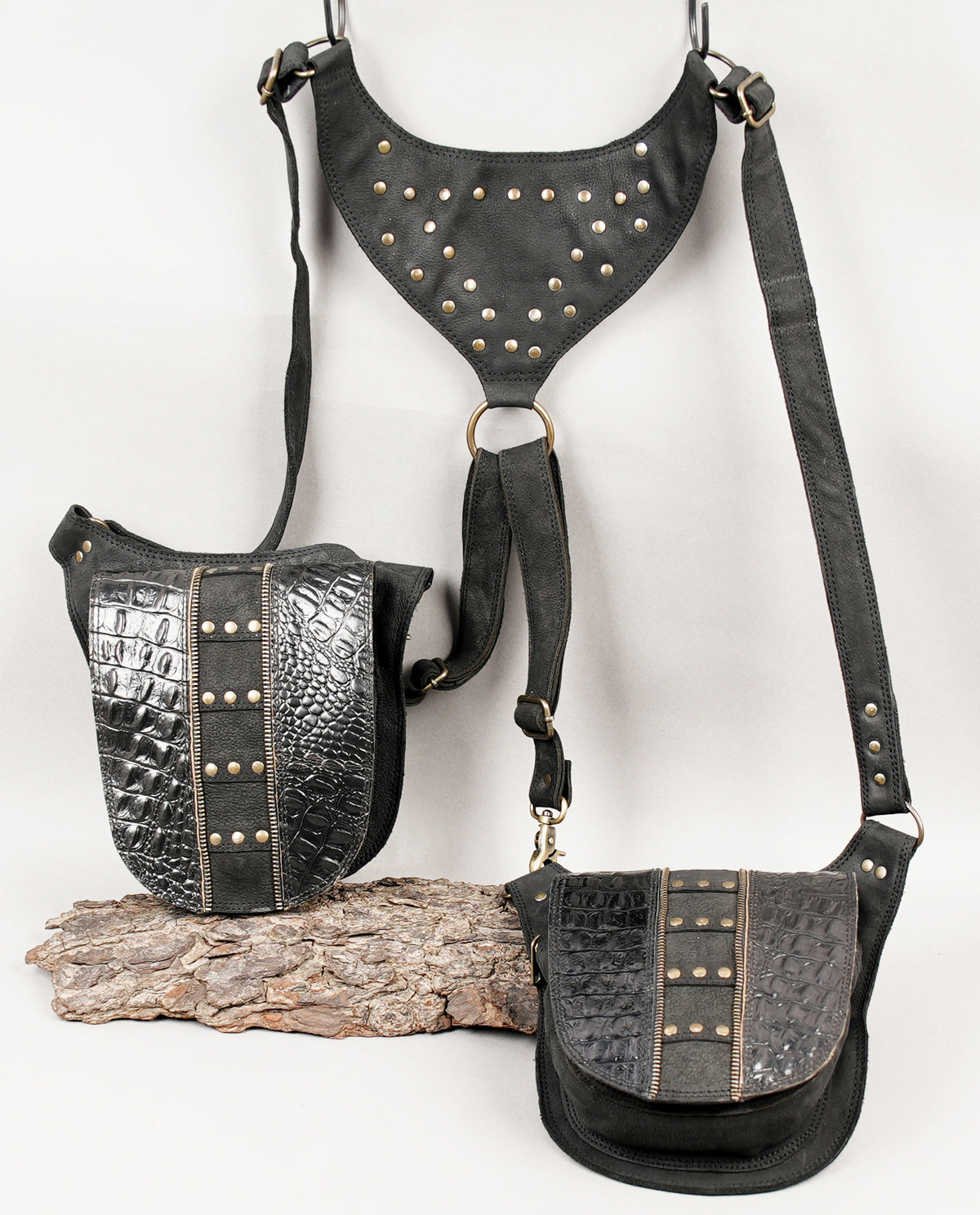Dark alternative style studded leather chest rig