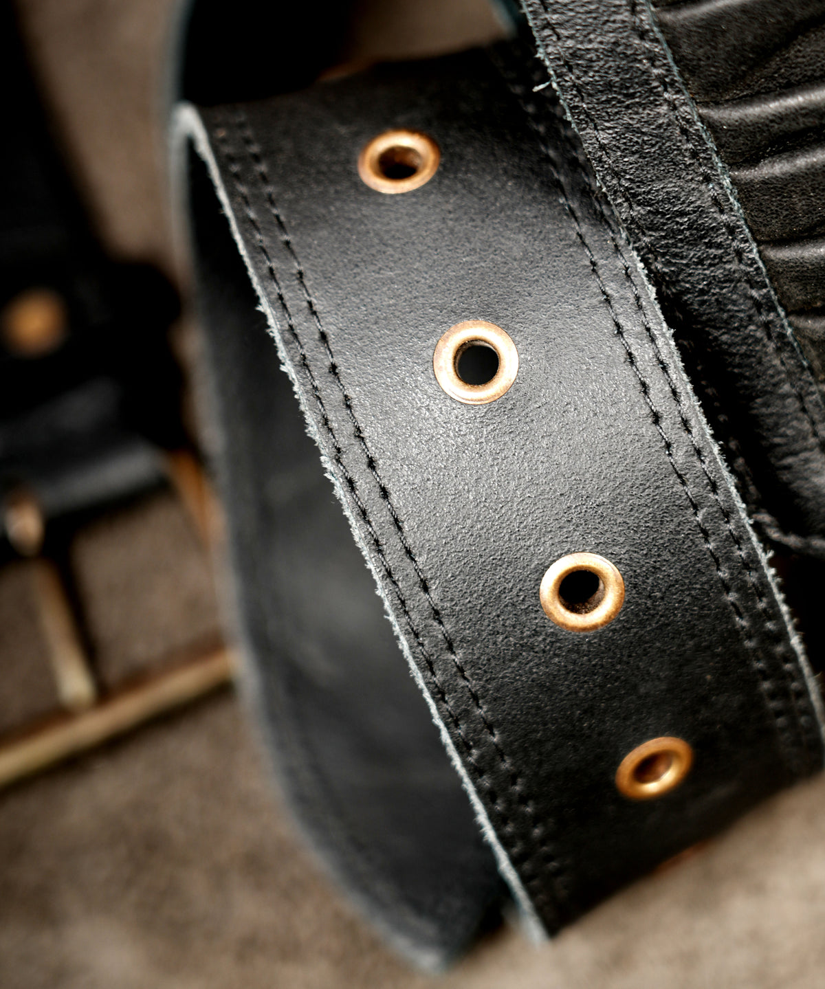 Dieselpunk hip belt pouch with wrinkled leather texture and brass details