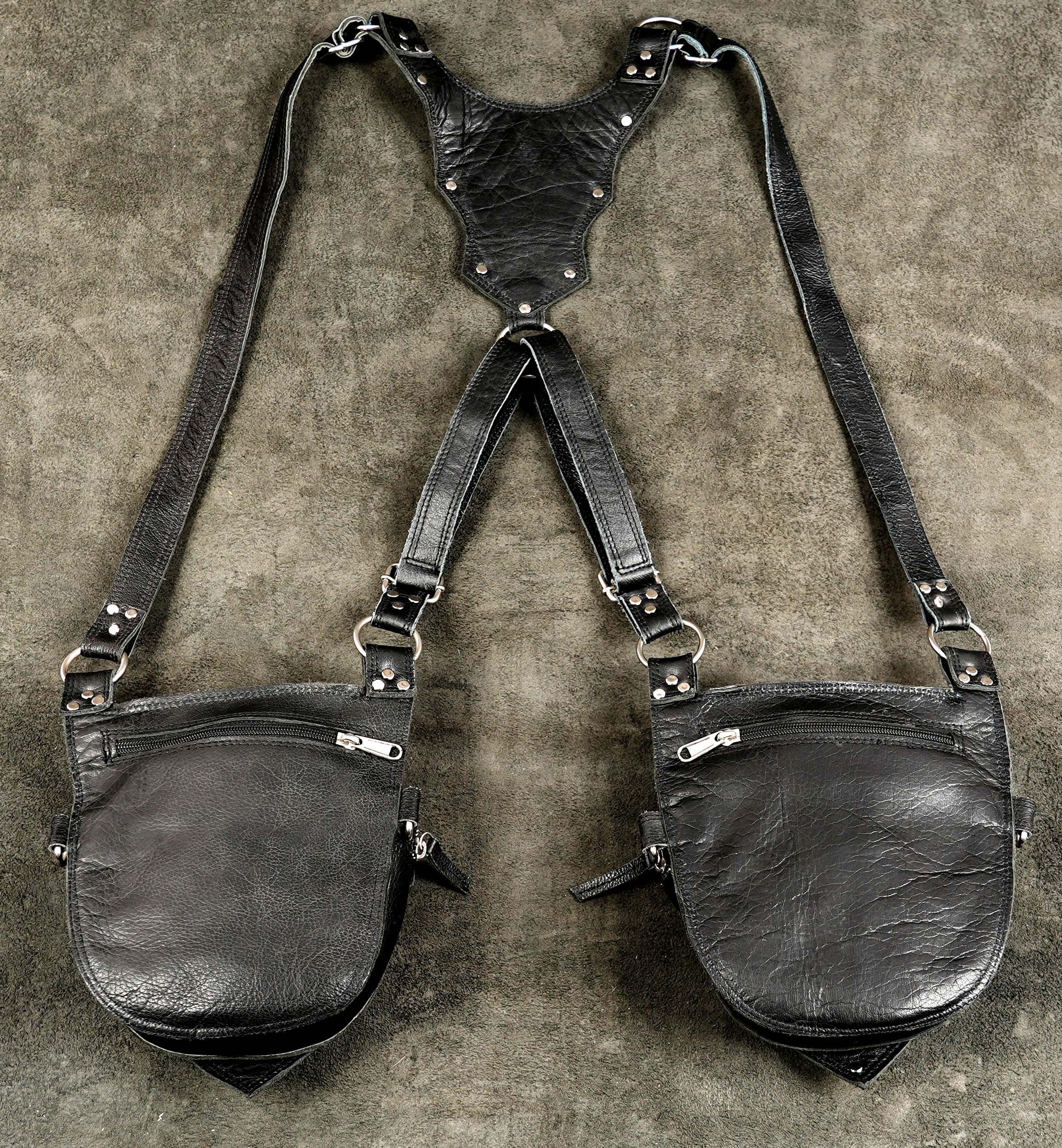 Studded Black Leather Chest Bag