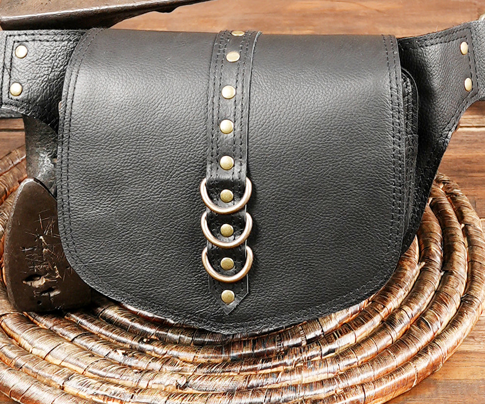 Stylish gothic festival hip bag with brass hardware details