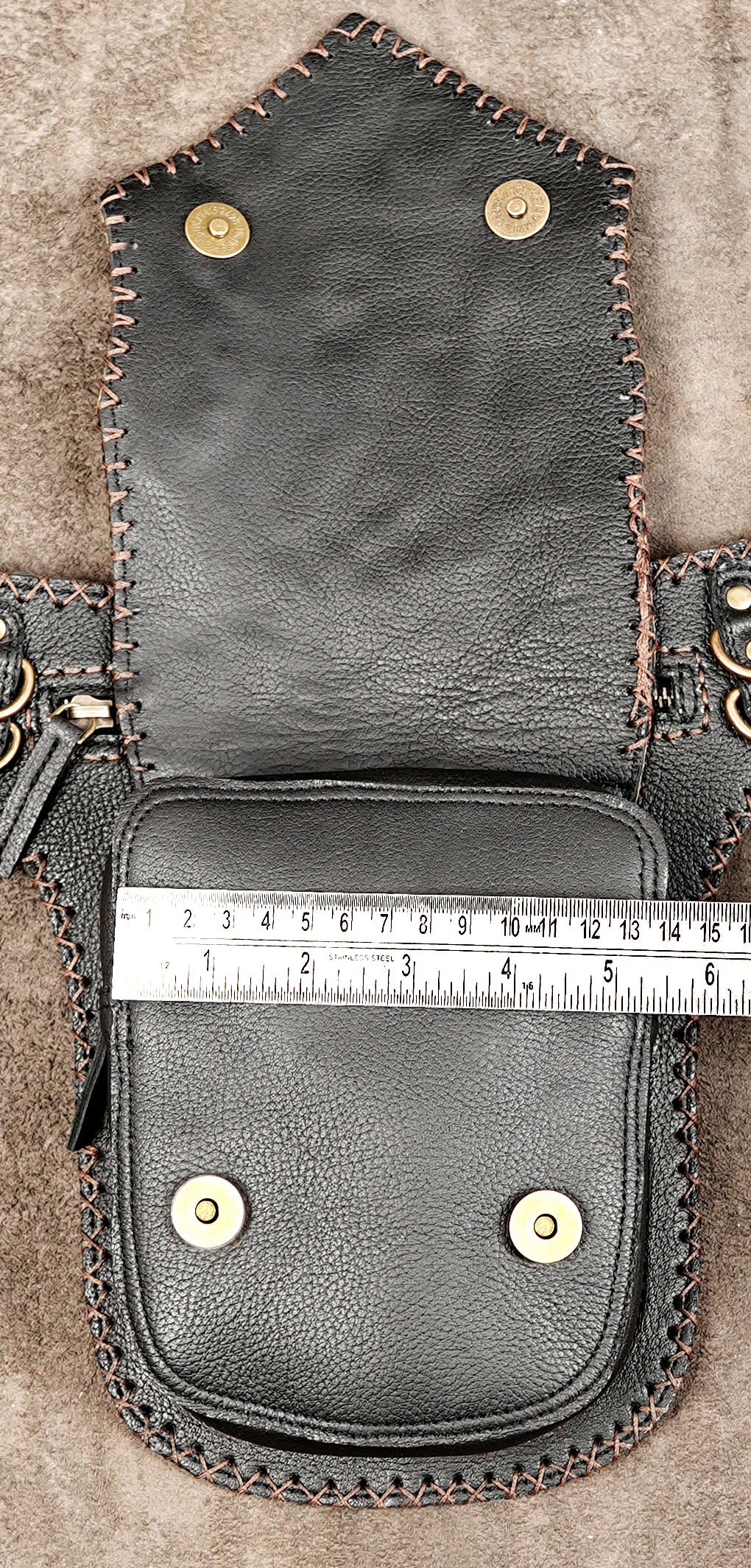 Tribal style leather waist bag with braided leather trim