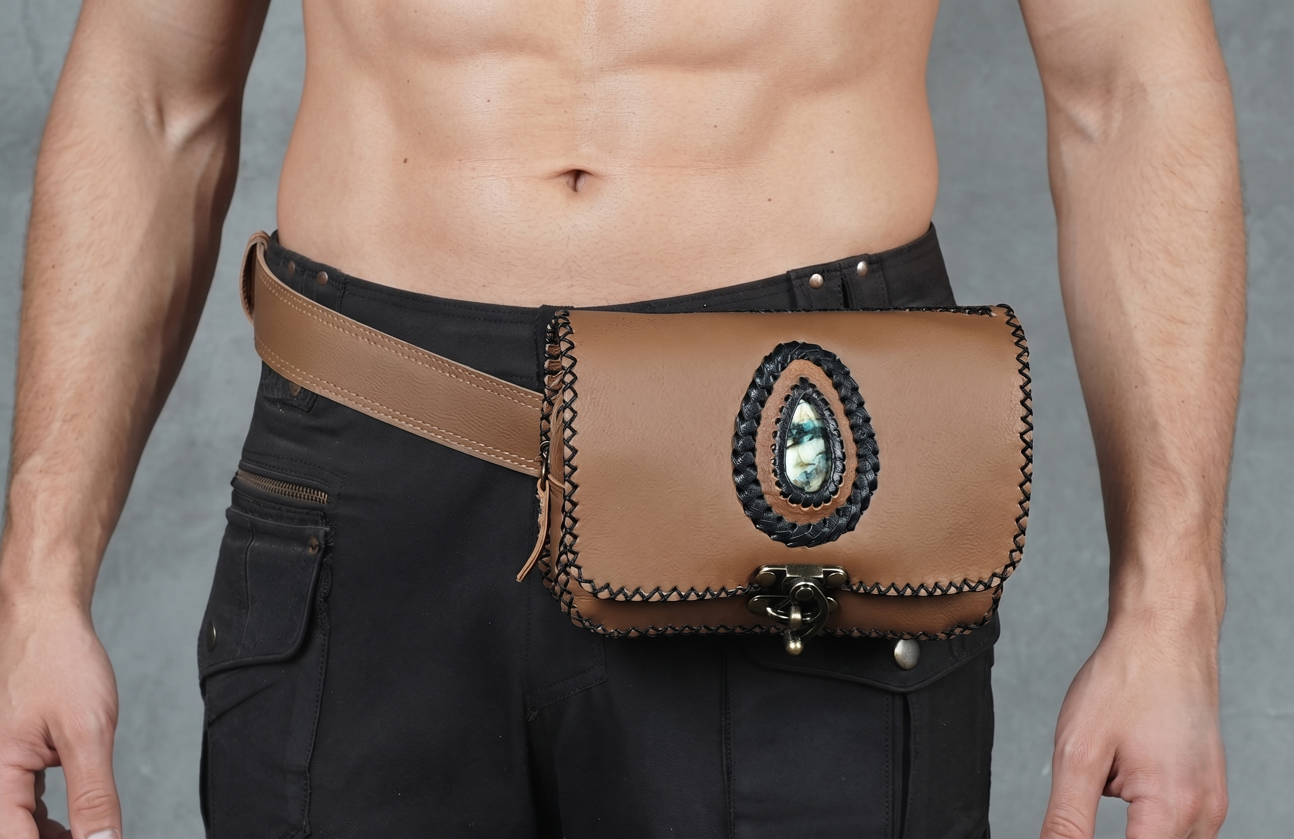 Unique gemstone leather waist bag for everyday wear