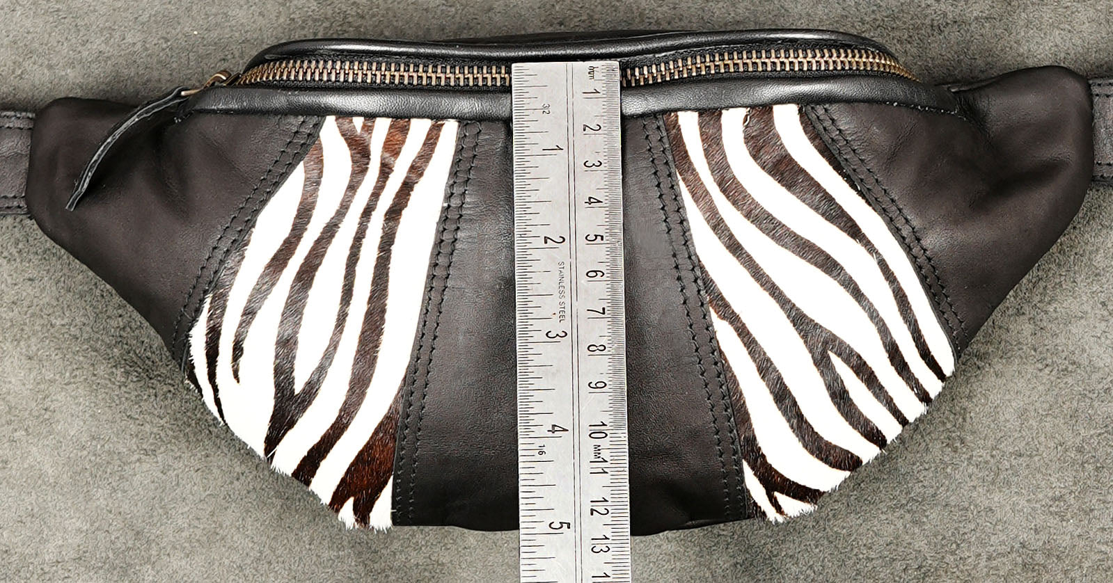 Unisex handmade leather crossbody bag with zebra accents