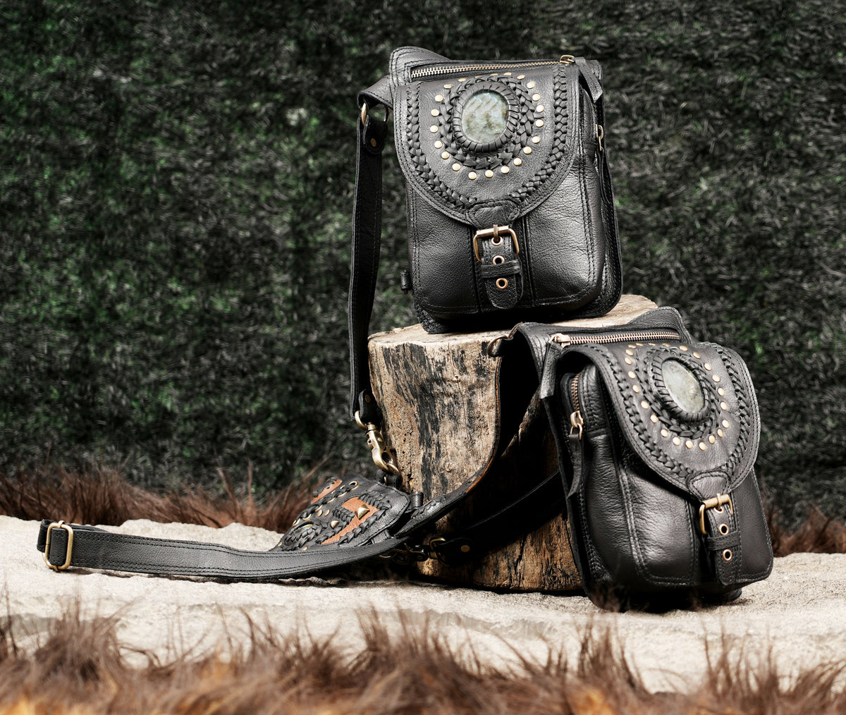 Black Leather Dual Holster Harness Bag Unisex Festival Chest Rig