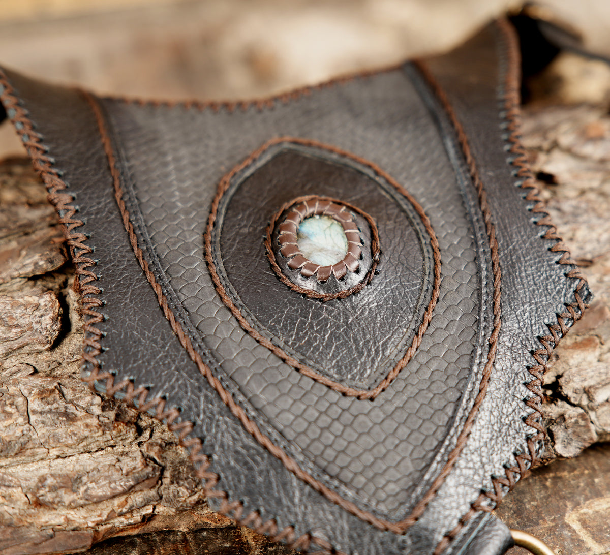 Handcrafted leather double pocket shoulder rig with brass fittings