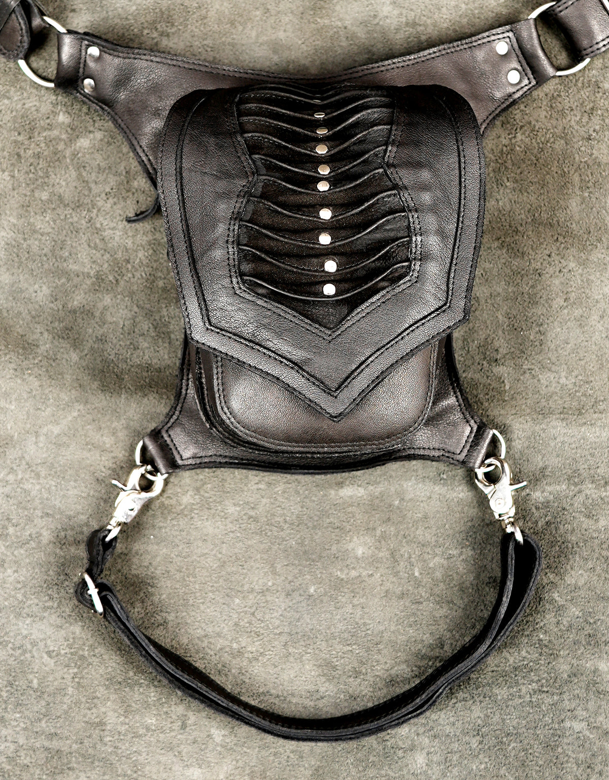 Warrior class leather thigh holster, front symmetrical view