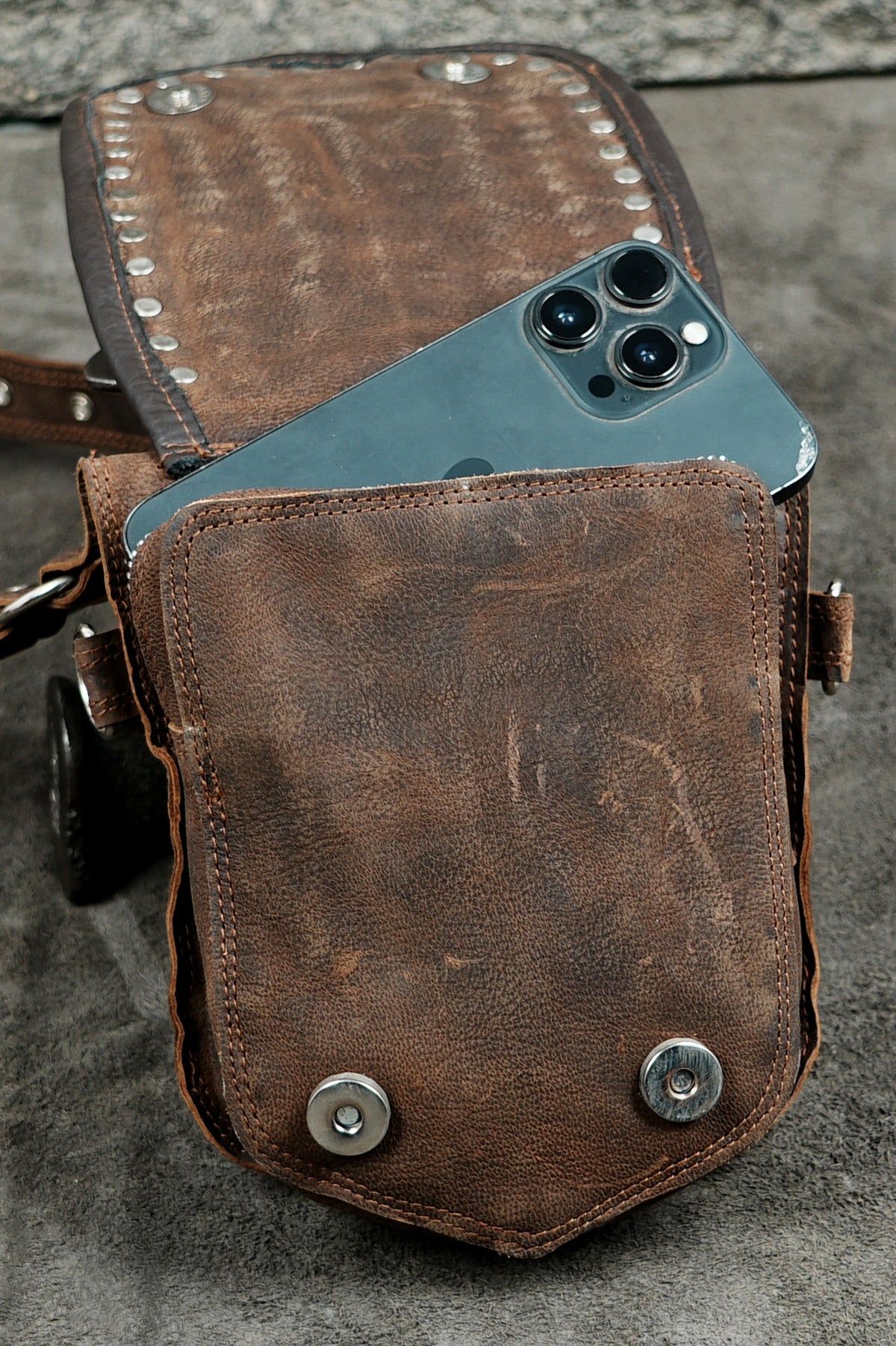 Brown Leather Holster Bag with Gemstones Unisex Steampunk Harness