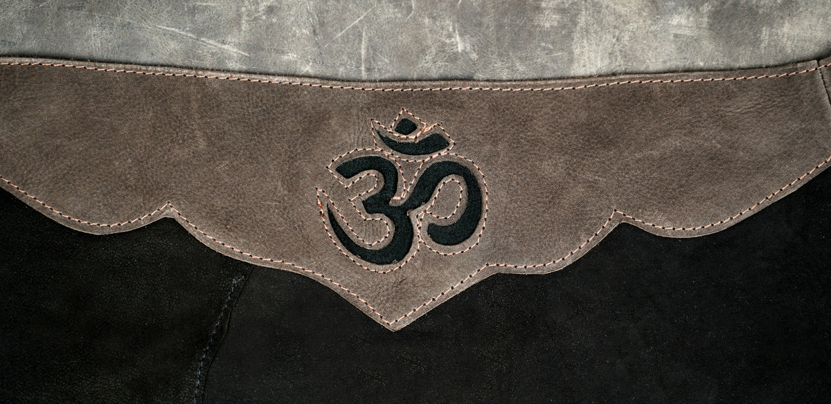 Yoga leather skirt with tan waistband and snap buttons