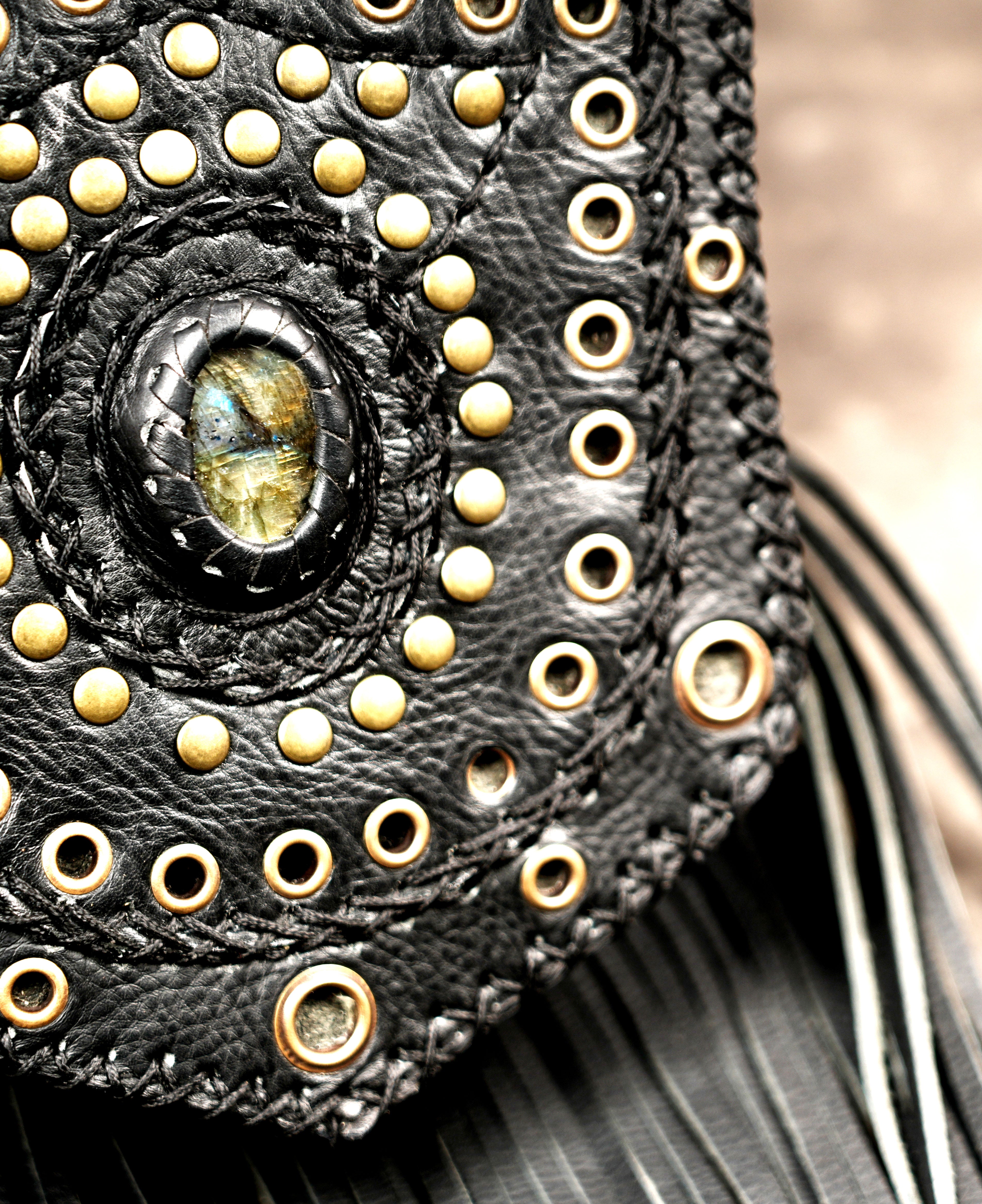 Black leather hip belt with decorative metal studs