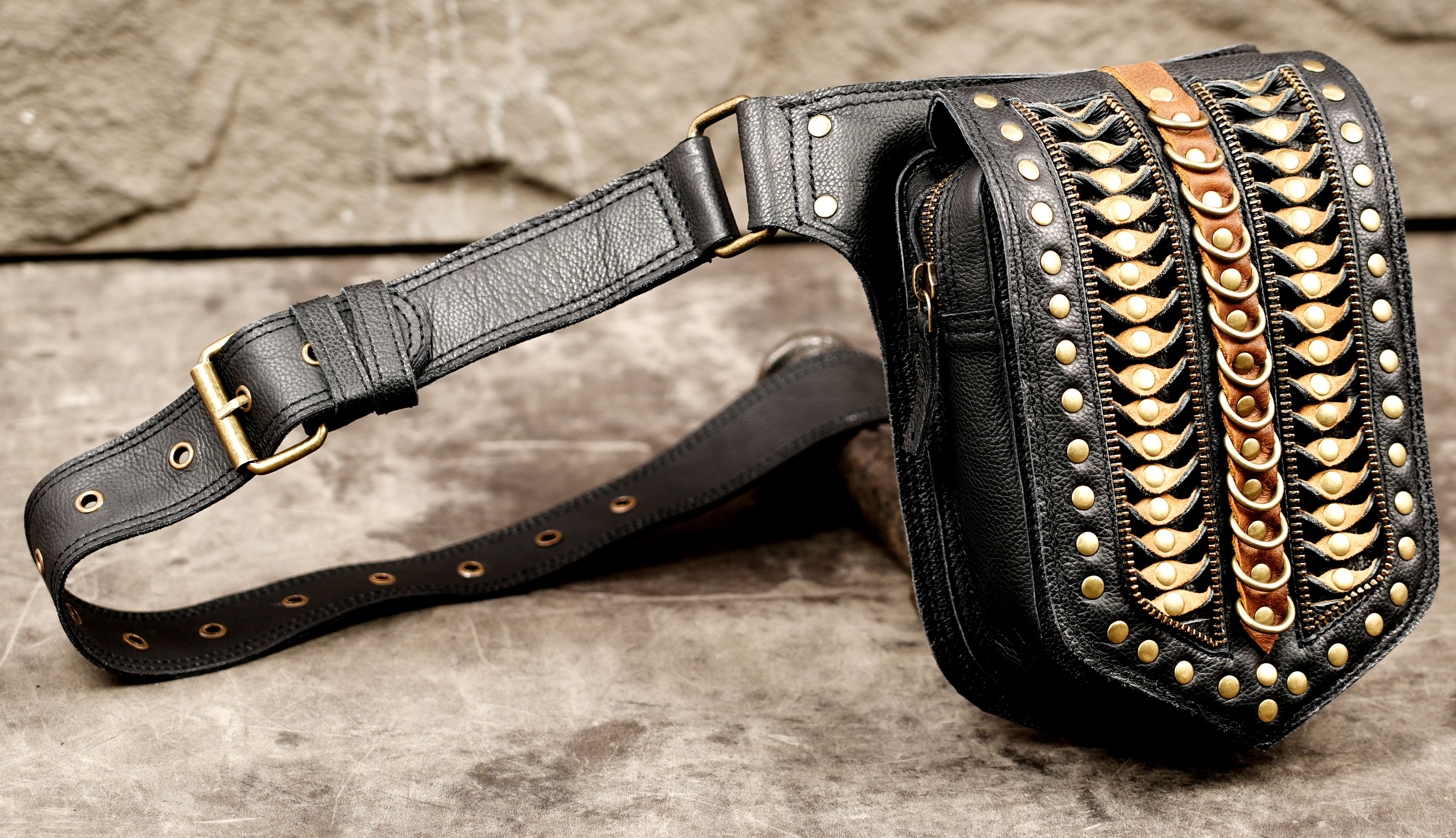 Leather festival belt with decorative front design