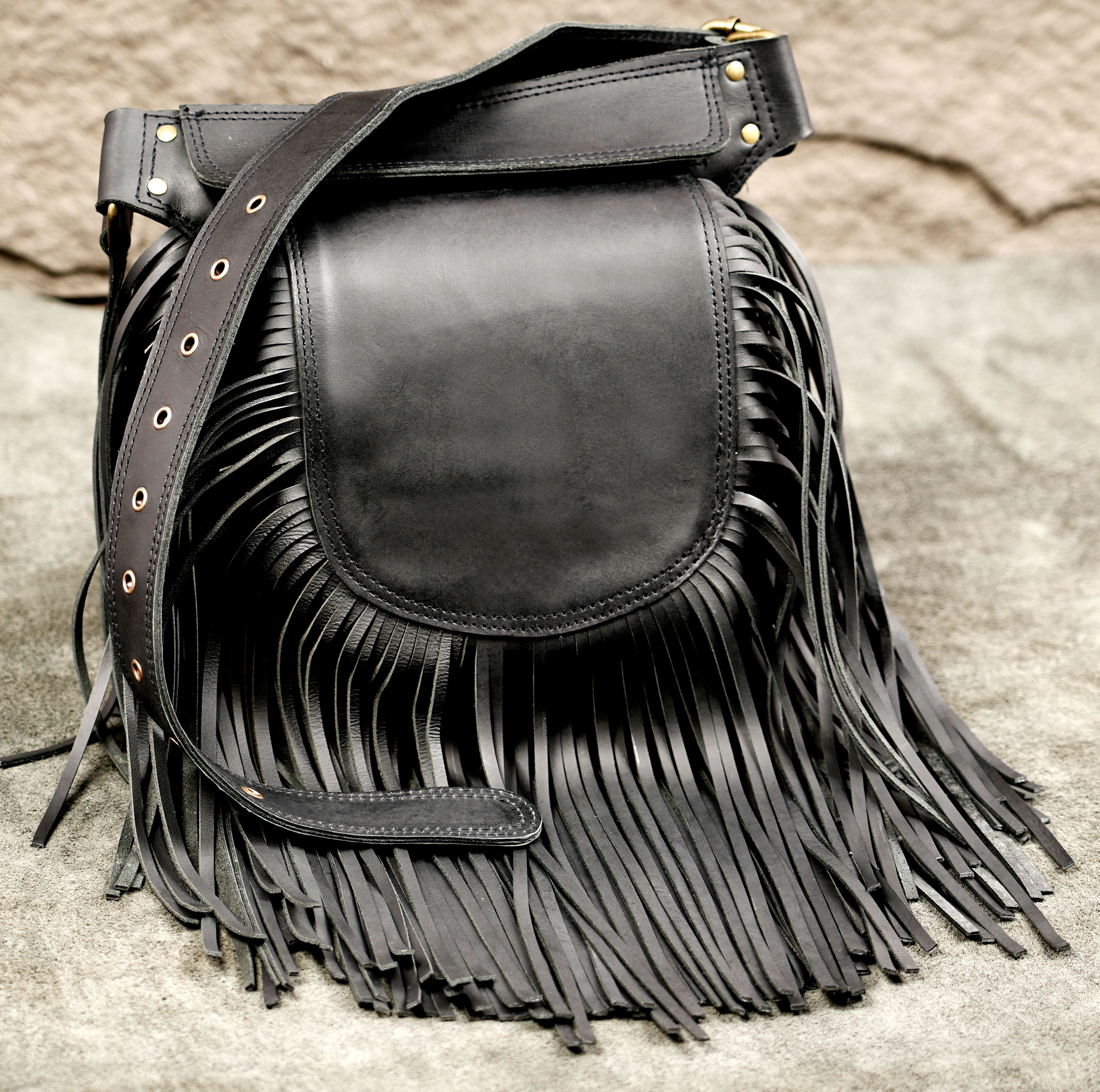 Handmade black leather waist pouch