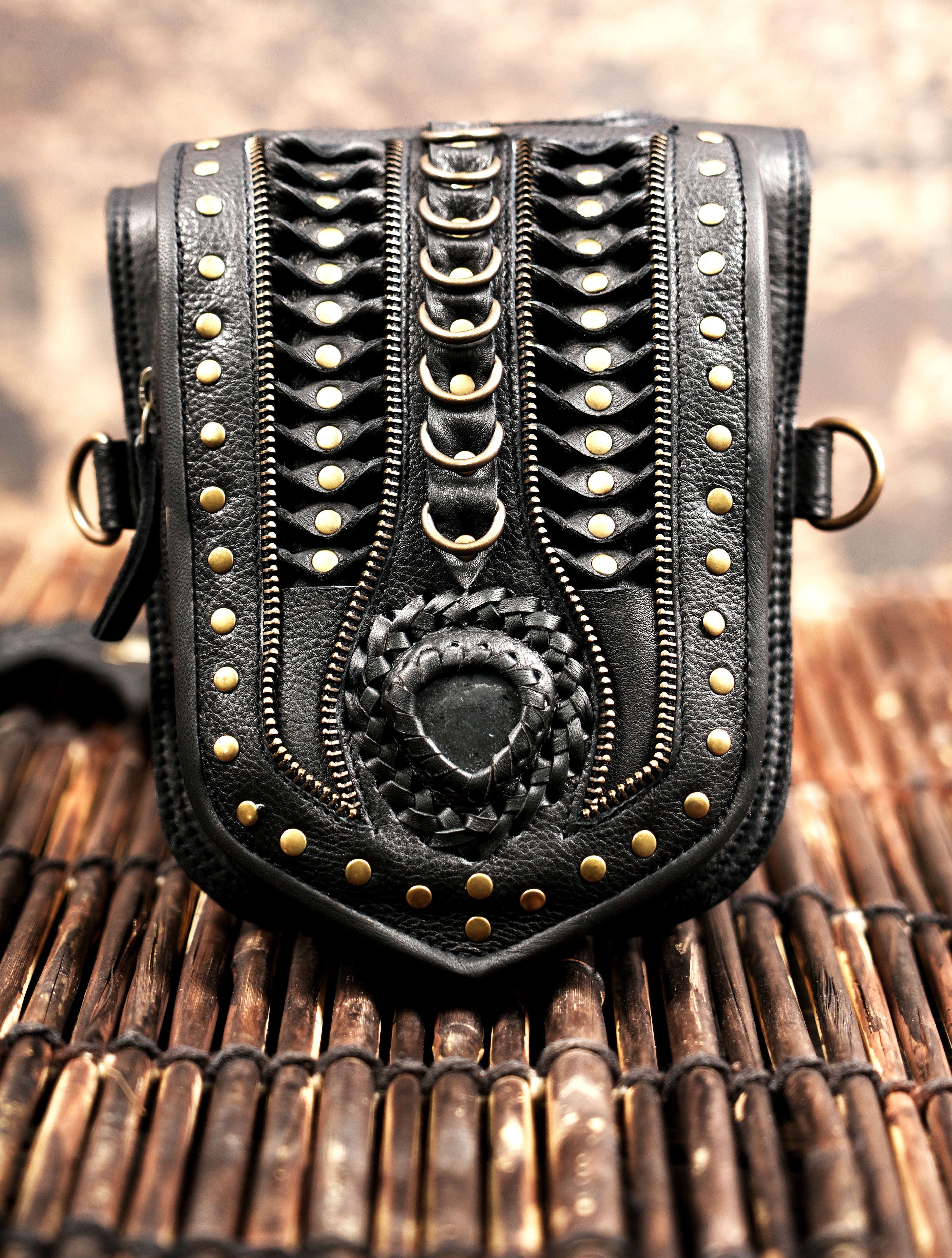 Handmade Black Leather Shoulder Holster Harness with Dual Utility Pouches | Adjustable Chest Rig | Gothic Steampunk Leather Holster (LT/AB/HLS/6053)