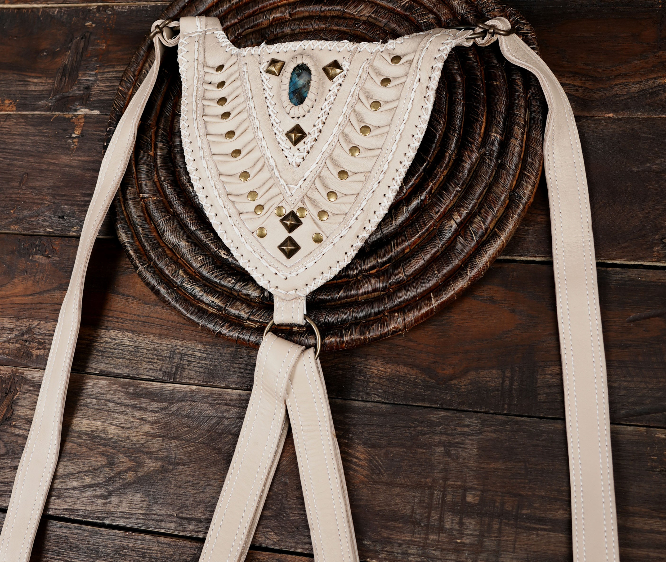 Boho Leather Shoulder Holster Bag, Tribal Embroidered Harness, Festival Utility Bag, Burning Man Pocket Harness, Handmade Leather Hip Pouch