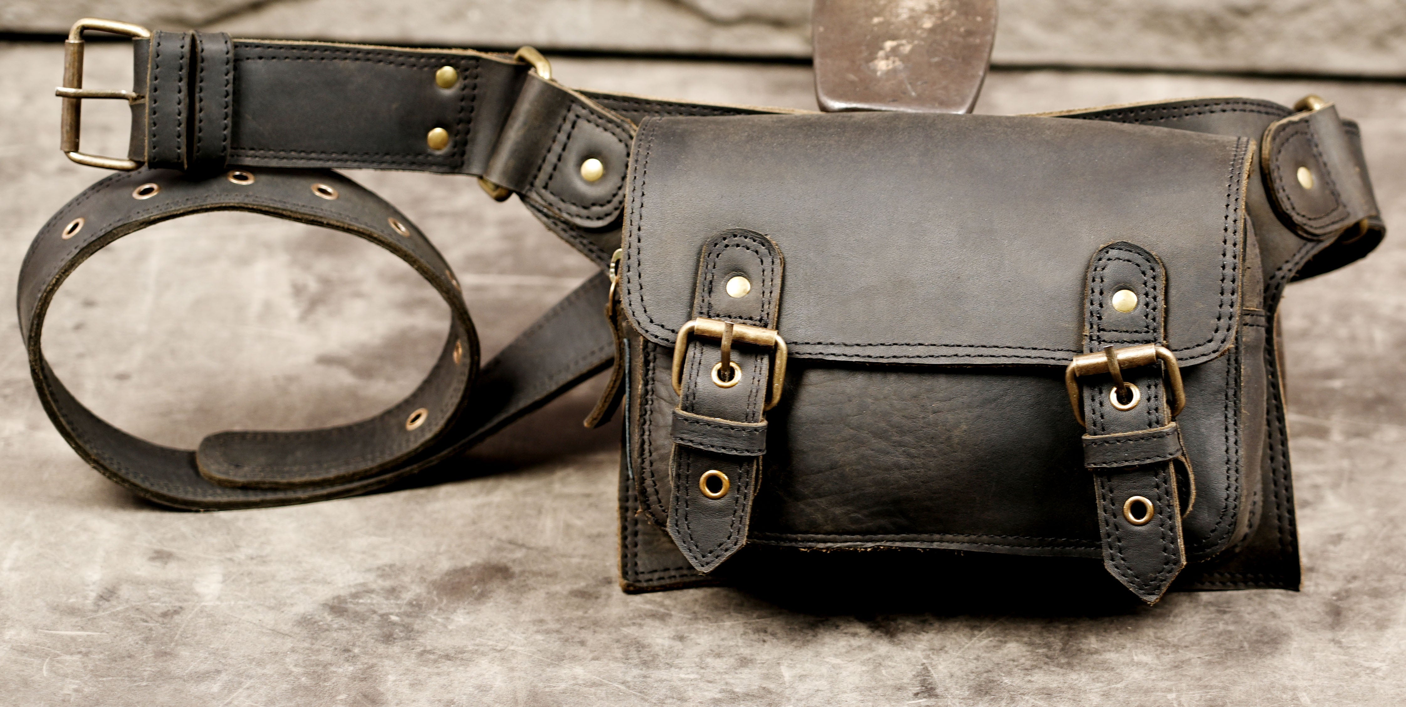 Western leather utility belt for festivals and events 