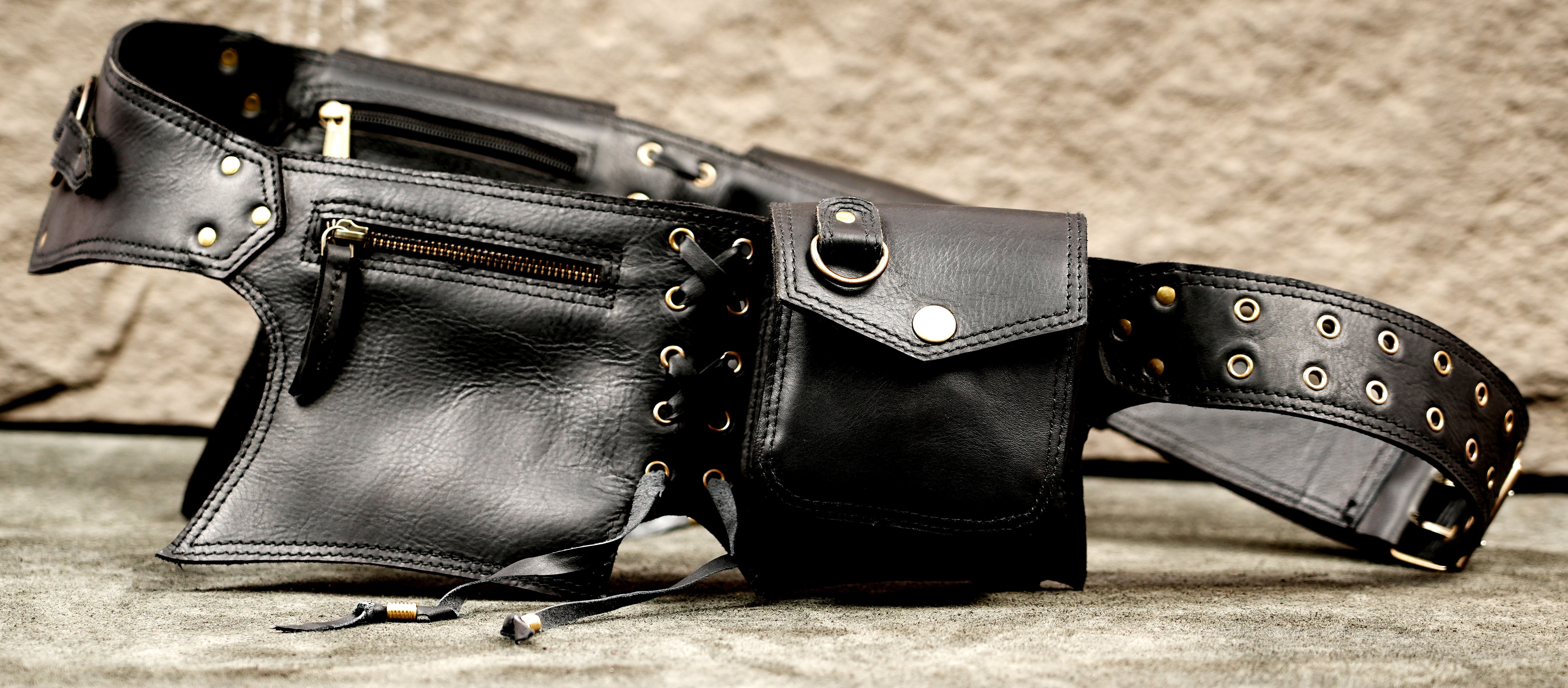 Boho leather belt bag with fringe tassel and O-ring accent