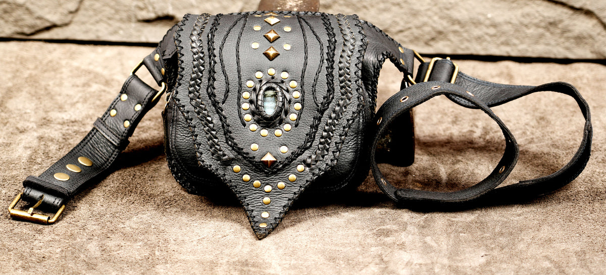 Western inspired leather waist bag with stone