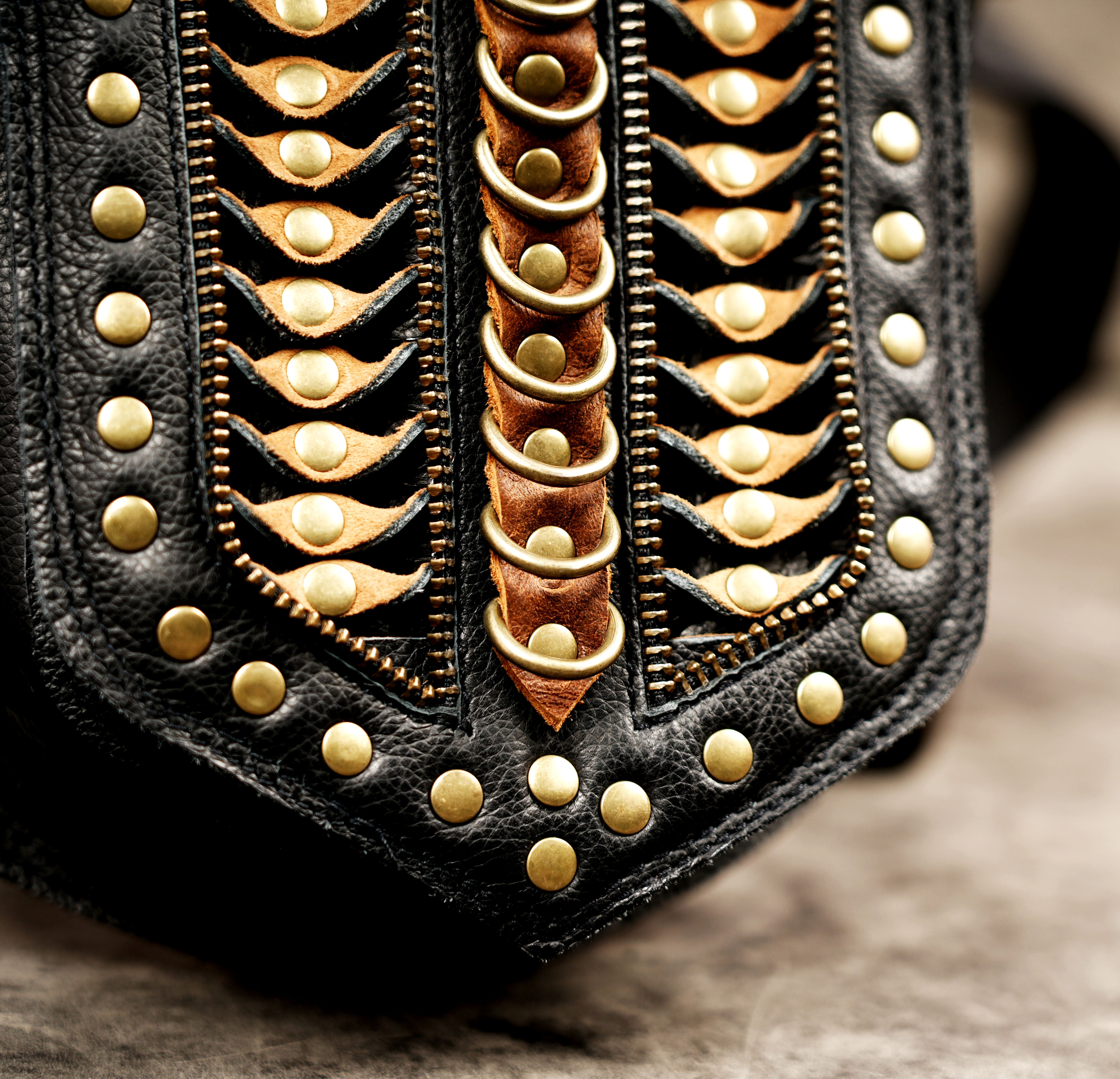 Black leather corset style waist belt for women