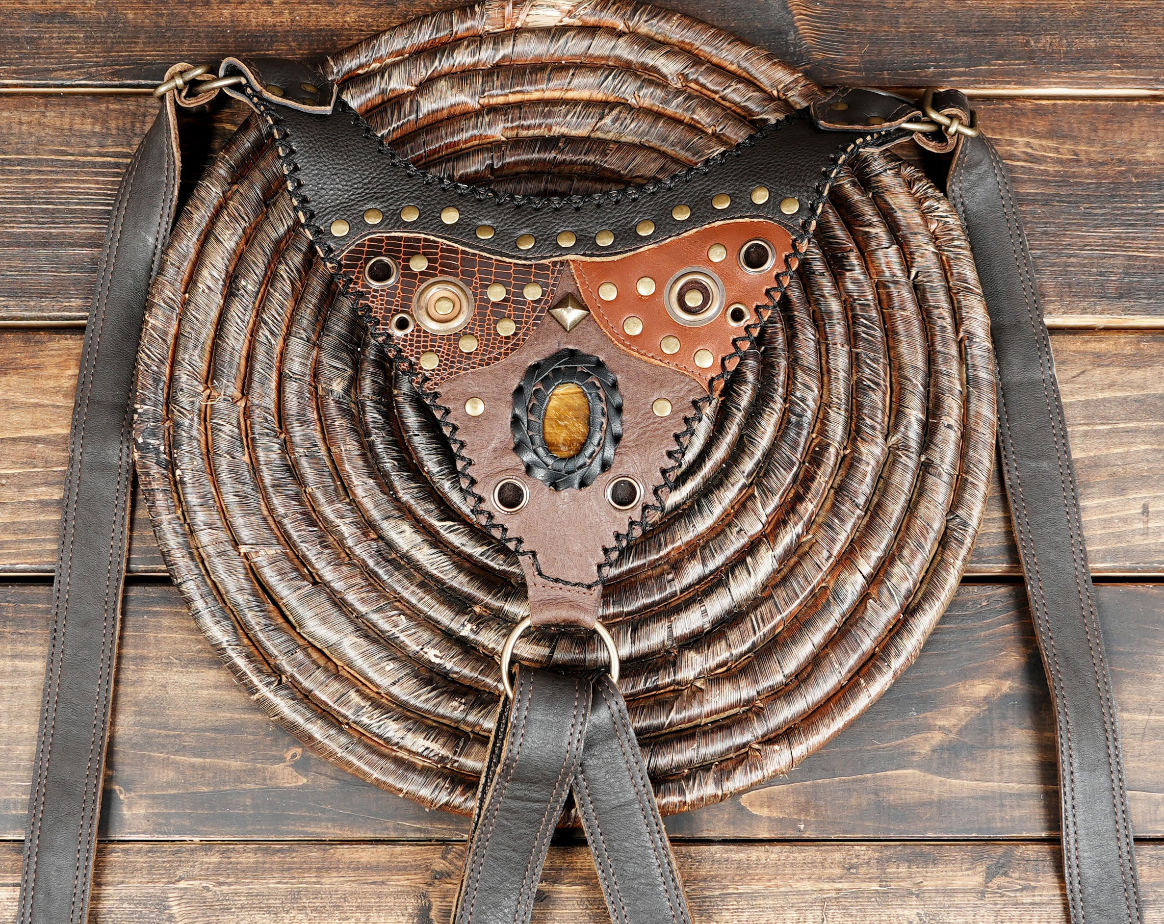 Bohemian Leather Holster Harness with Dual Storage Pouches & Metal Hardware