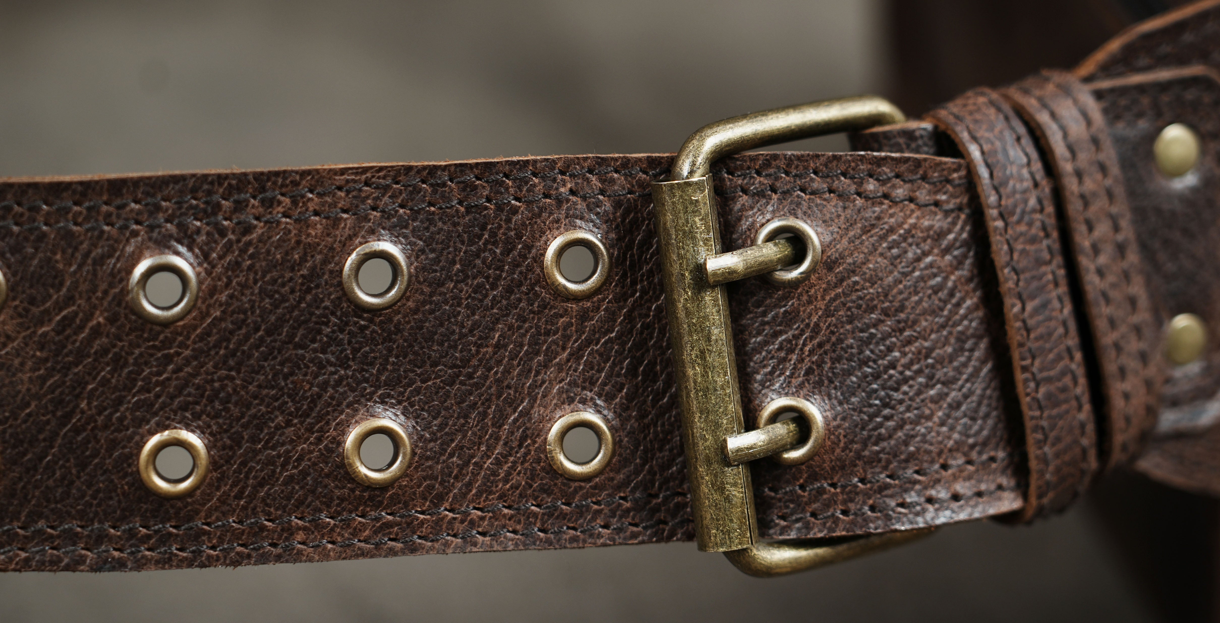 Festival leather belt bag with antique brass buckle closures