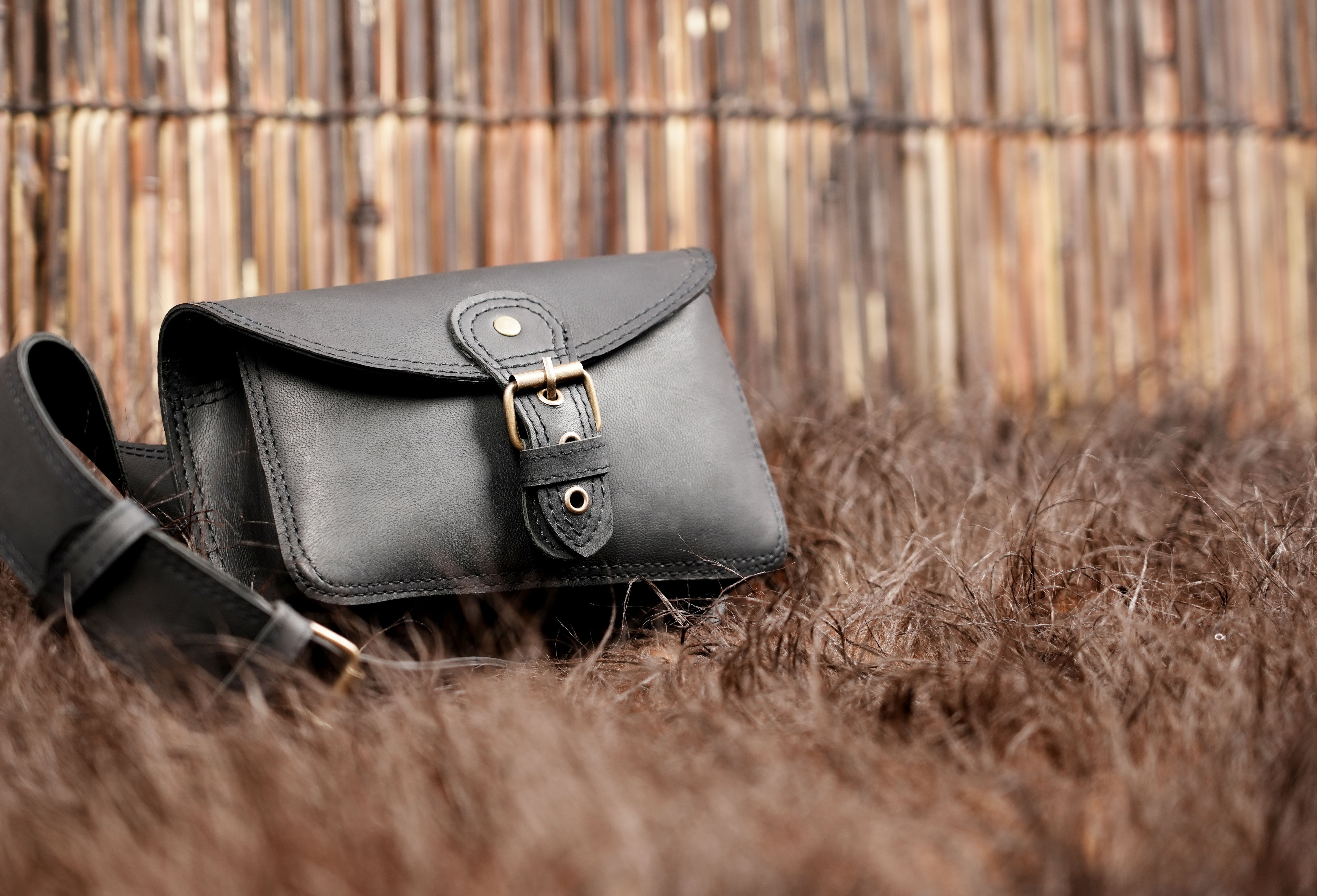 Rustic leather belt bag for outdoor adventures and travel