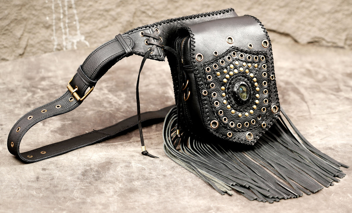 Genuine leather boho waist accessory with fringe