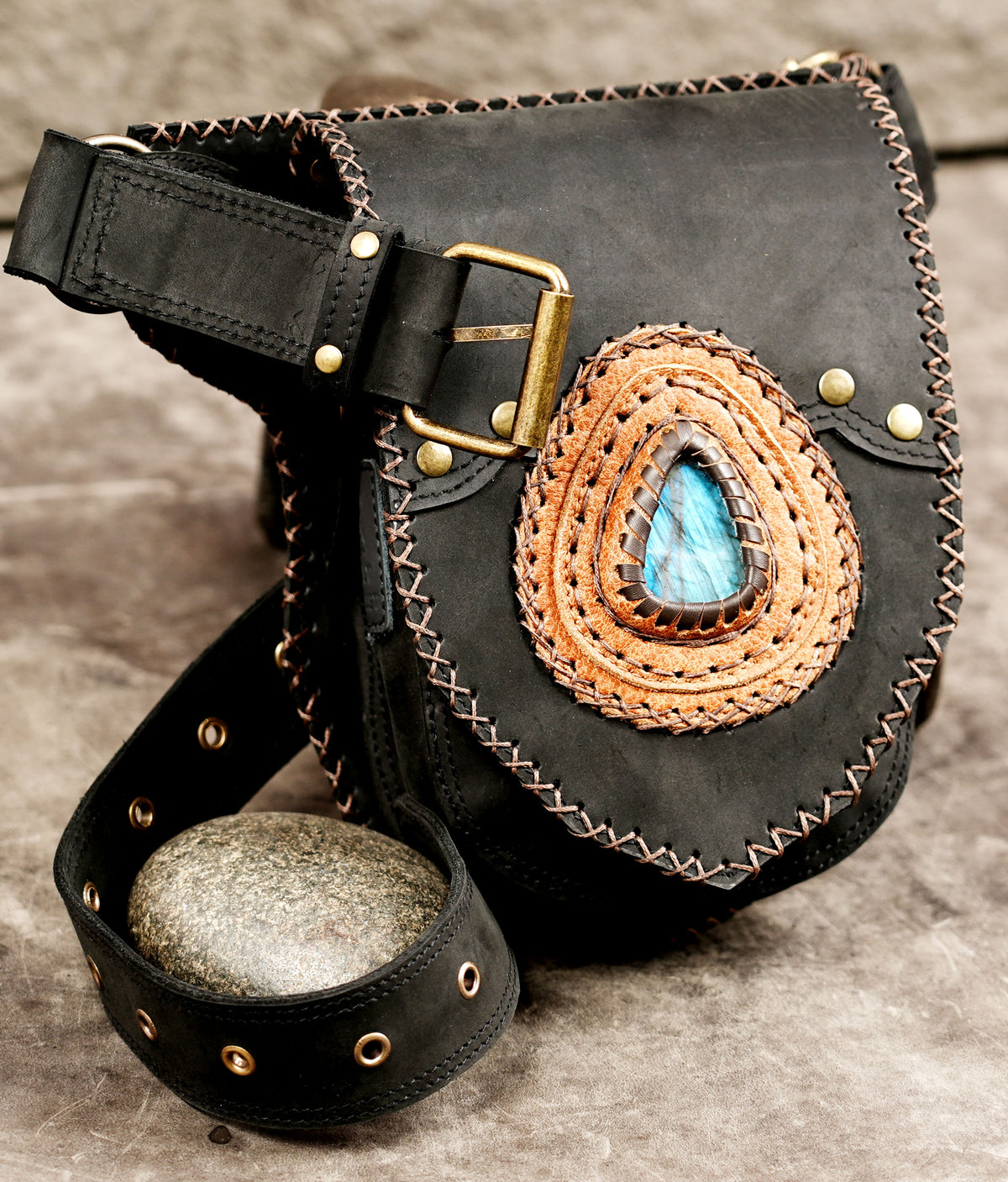 Handmade bohemian leather waist accessory