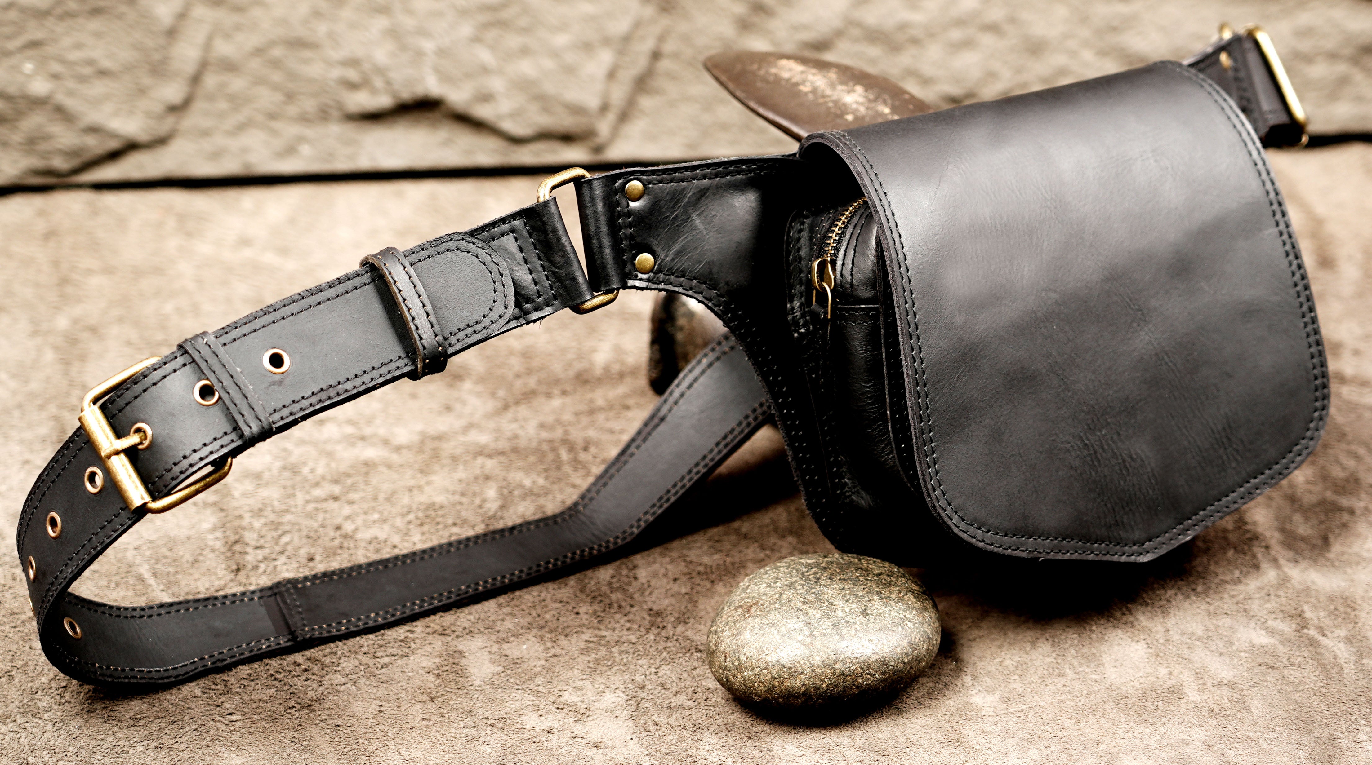 Leather hip belt with storage pouch