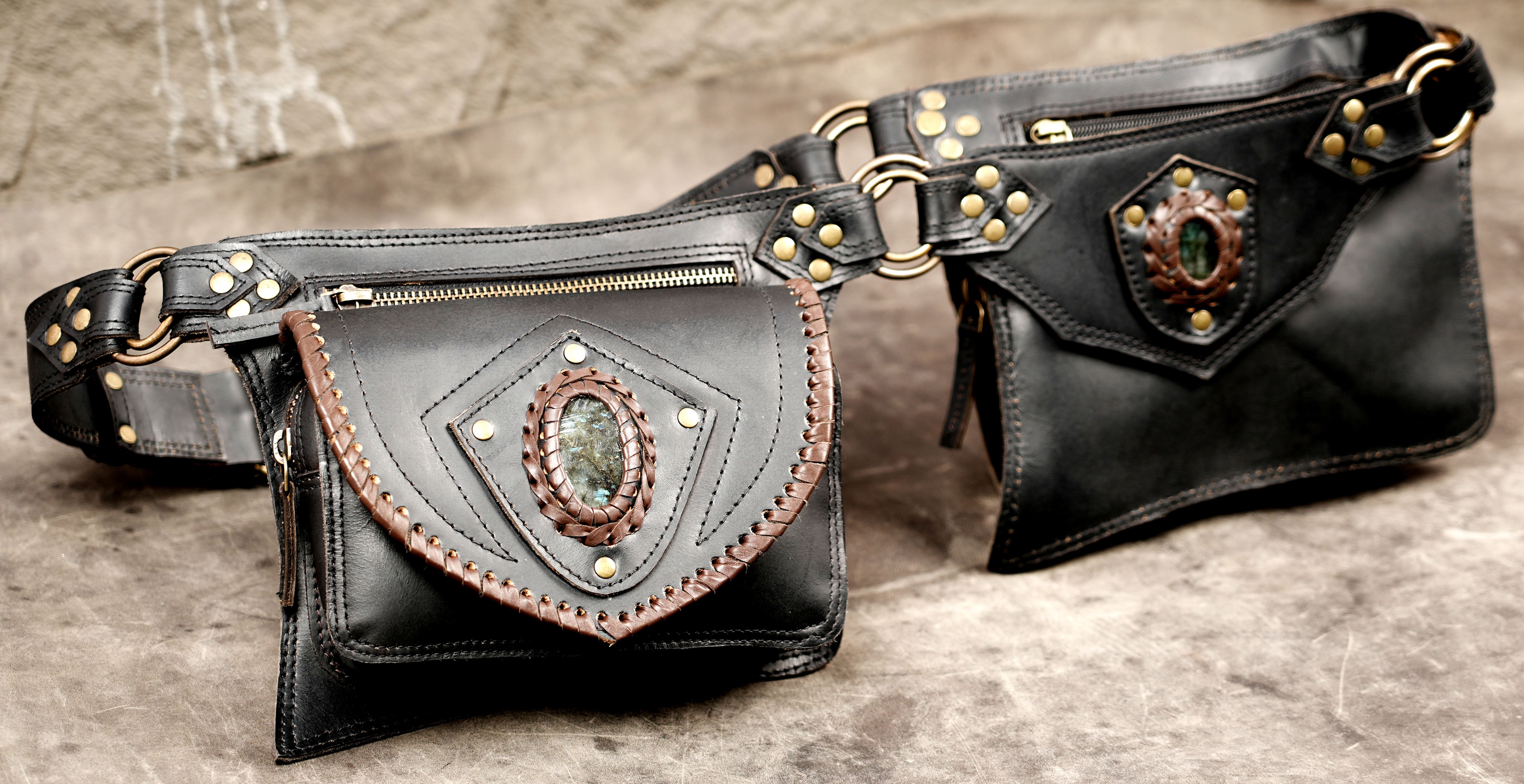 Handmade tribal leather belt bag
