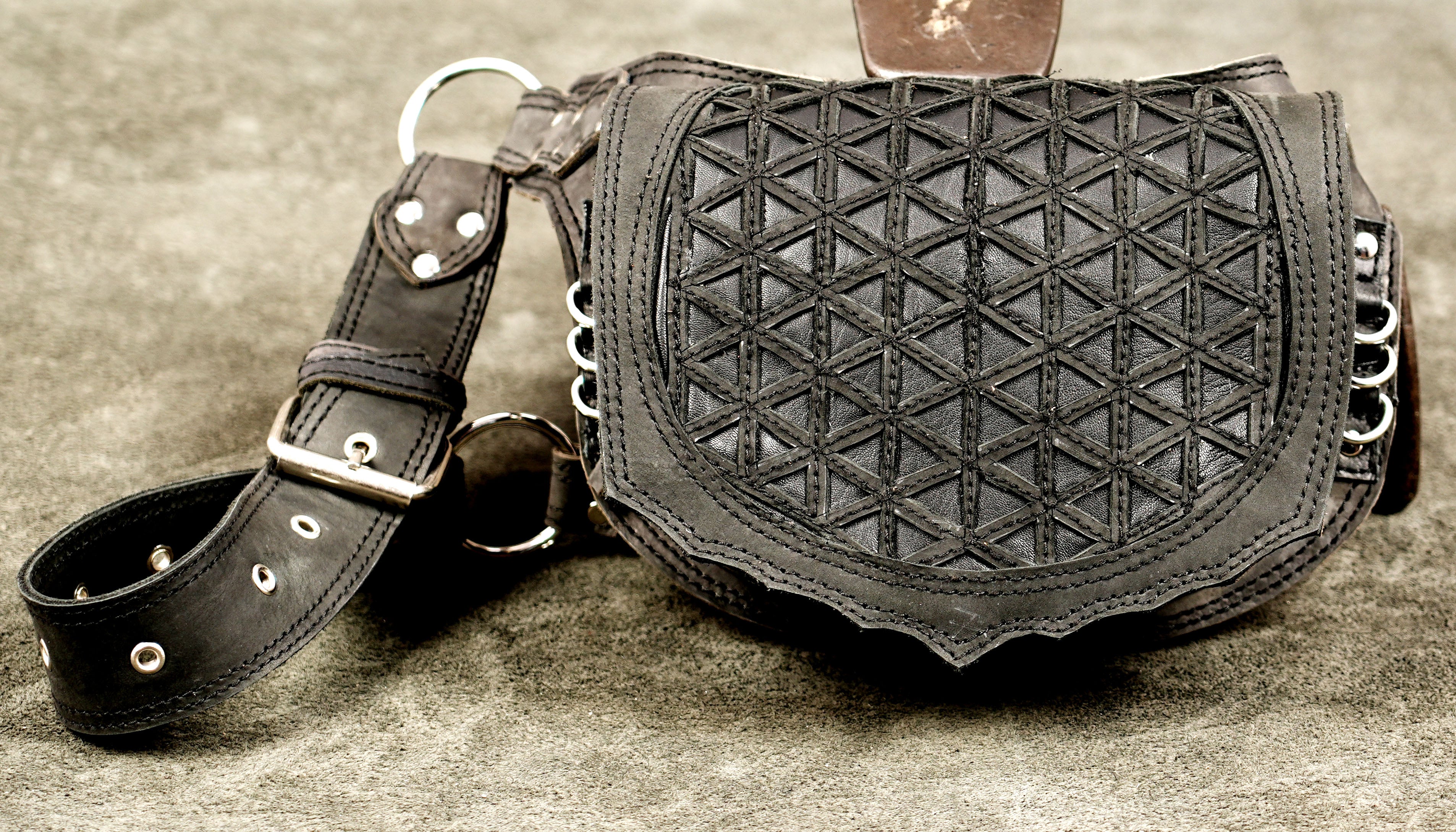 Genuine leather waist pouch with adjustable belt for hiking and everyday use