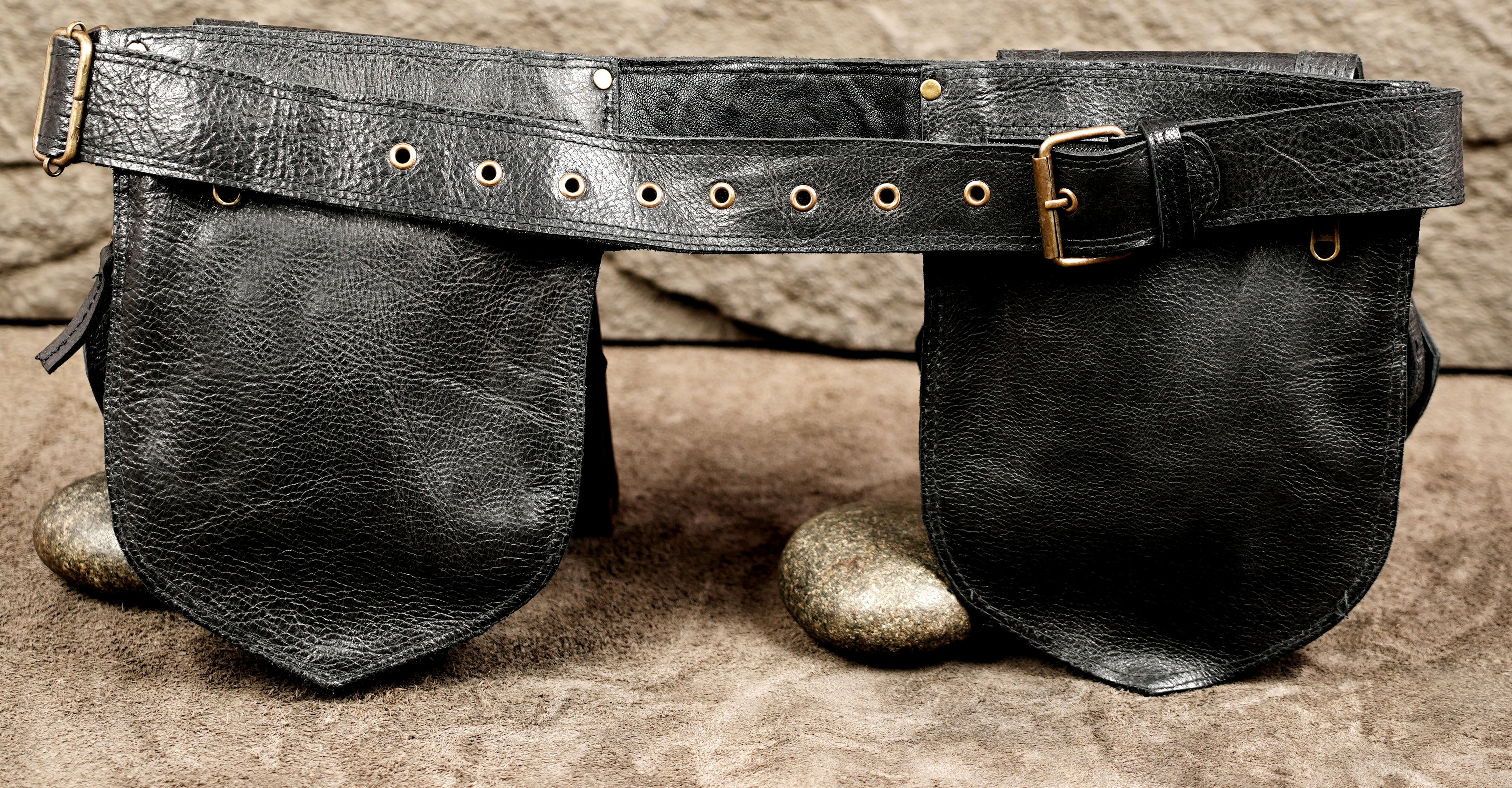 Handmade leather festival belt with braided stonework