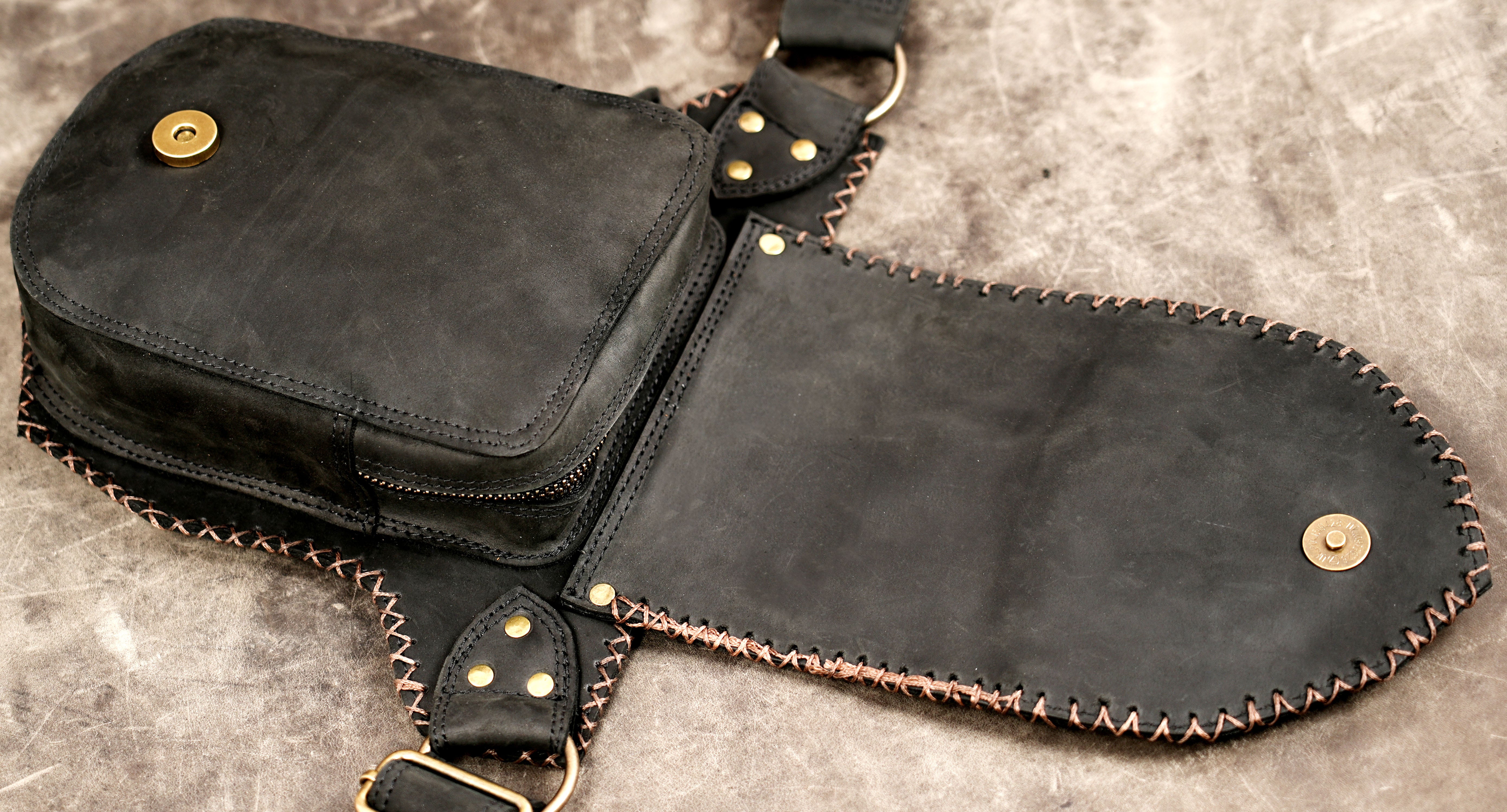 Genuine leather utility hip belt with brass details