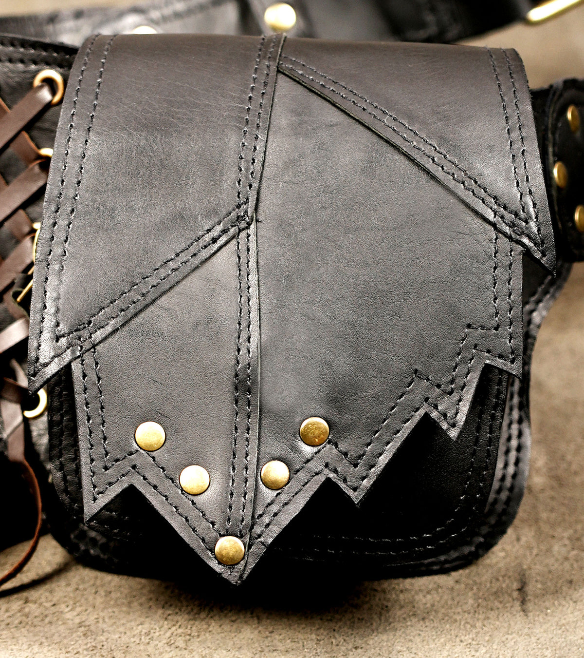 Western inspired leather waist belt with pouches