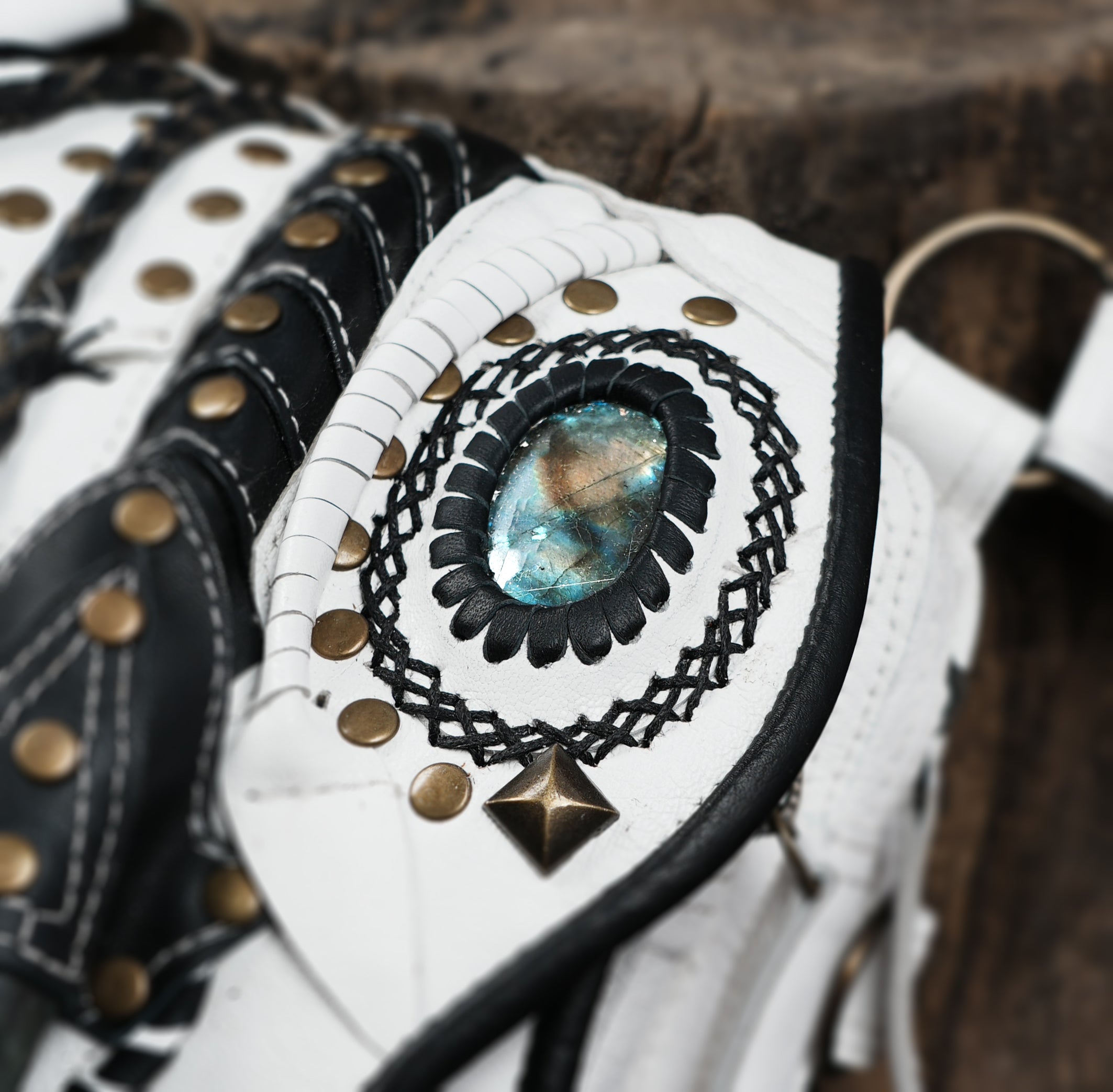White leather festival holster with ornate detailing