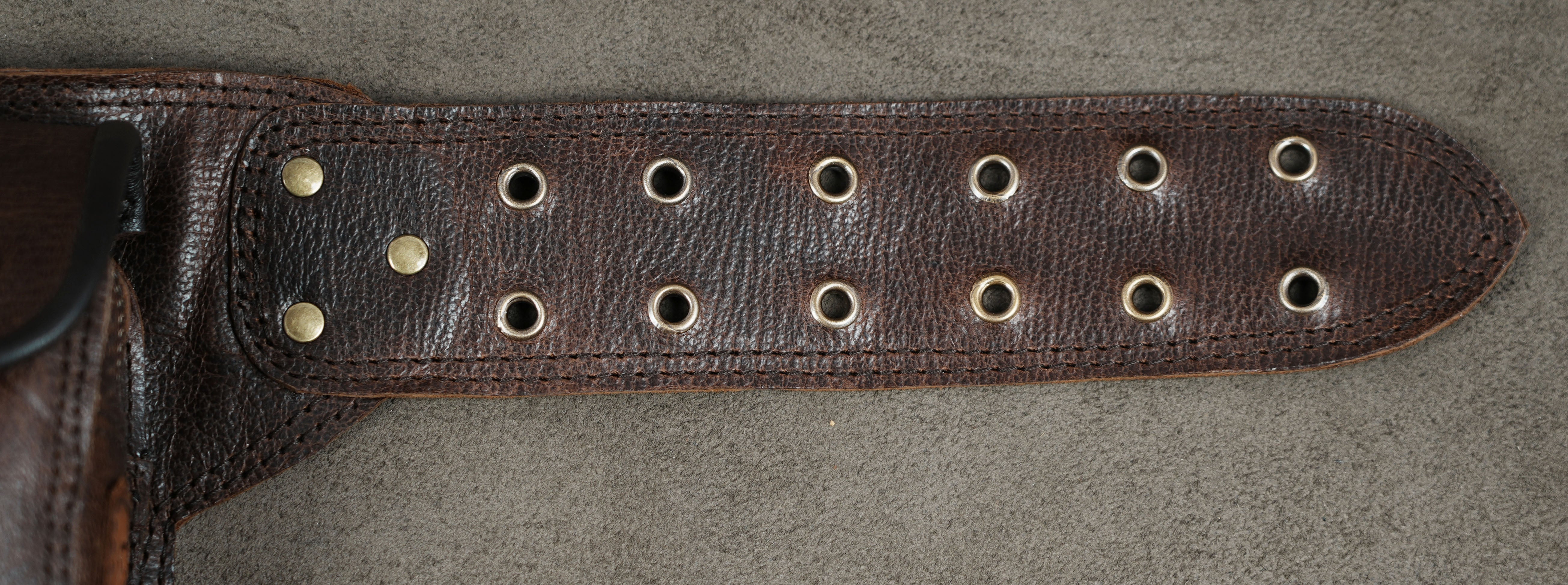 Unisex leather waist pouch with antique brass metal fittings