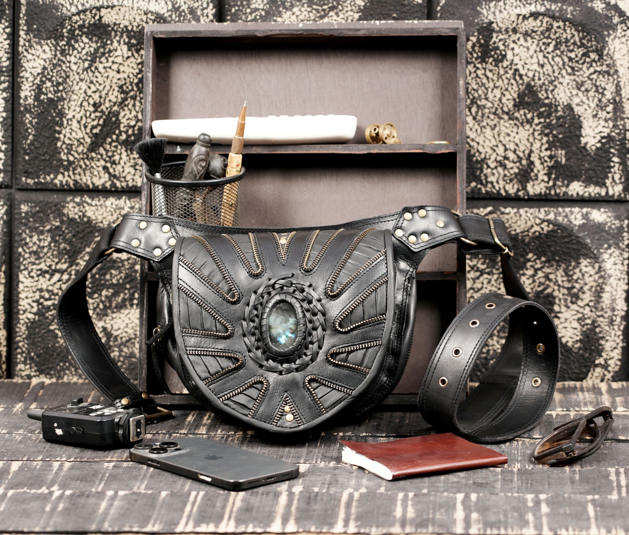 Artisan handmade leather waist pouch