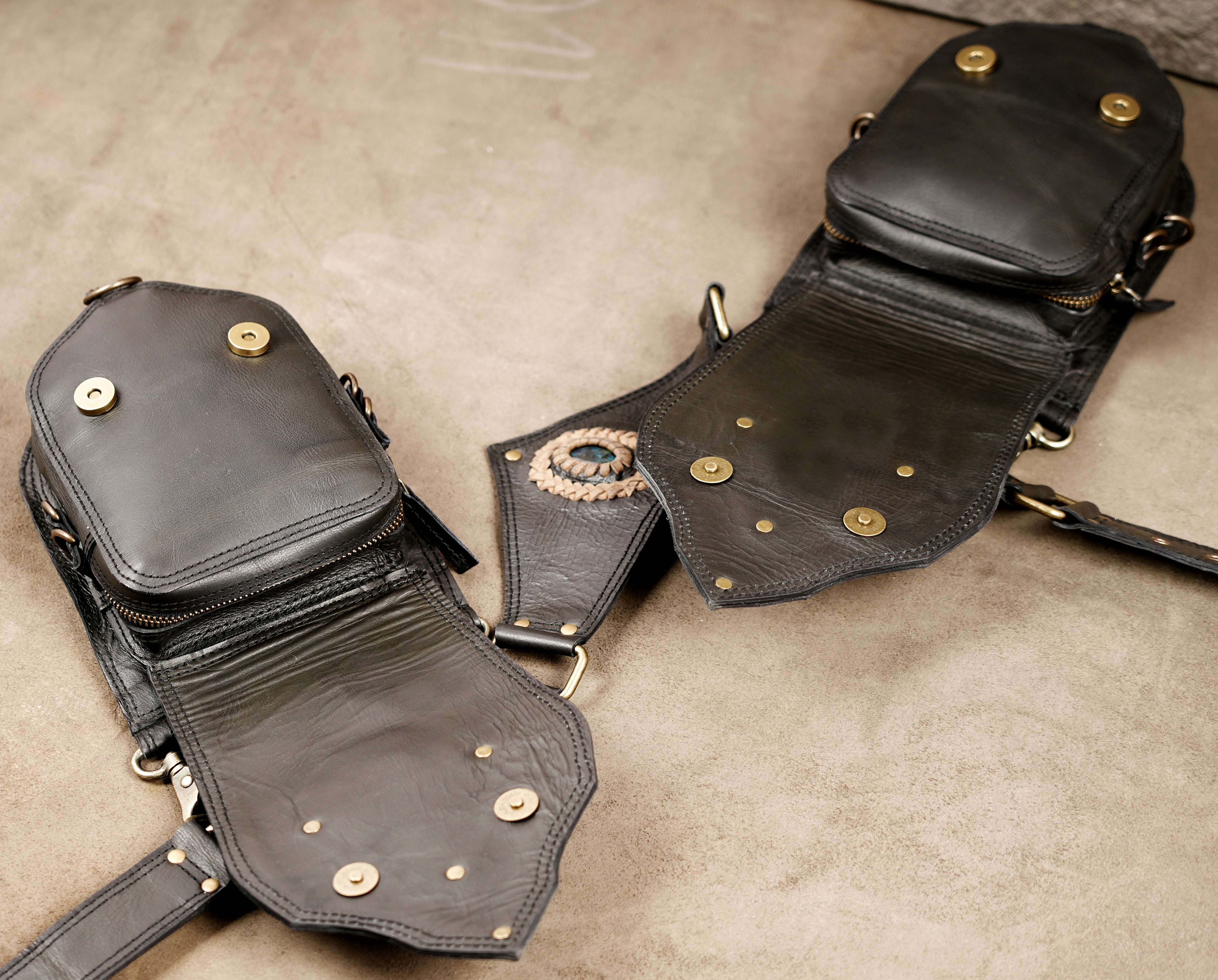 Black Leather Utility Waist Belt with Adjustable Buckle