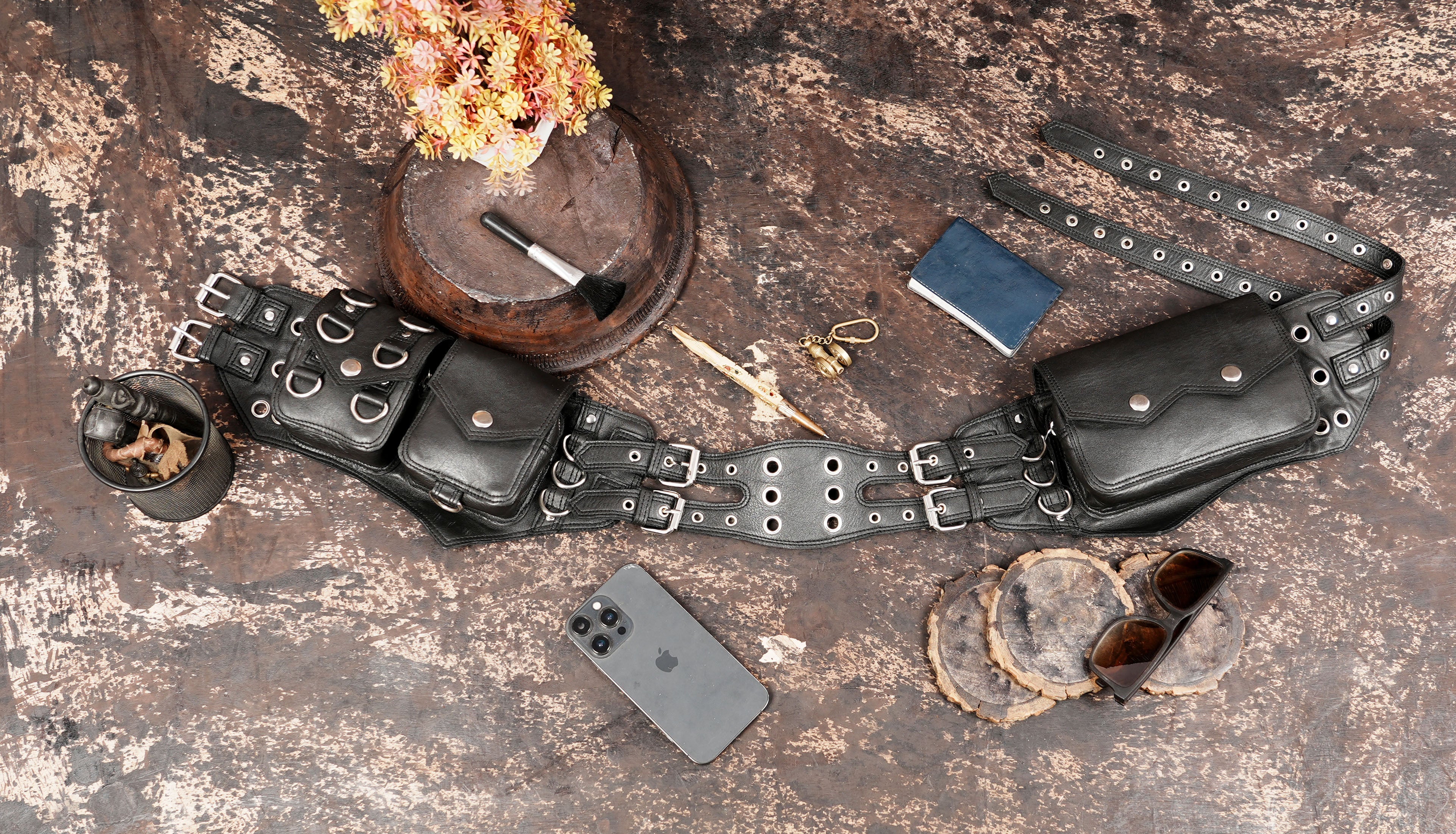 leather waist belt for travel and festivals