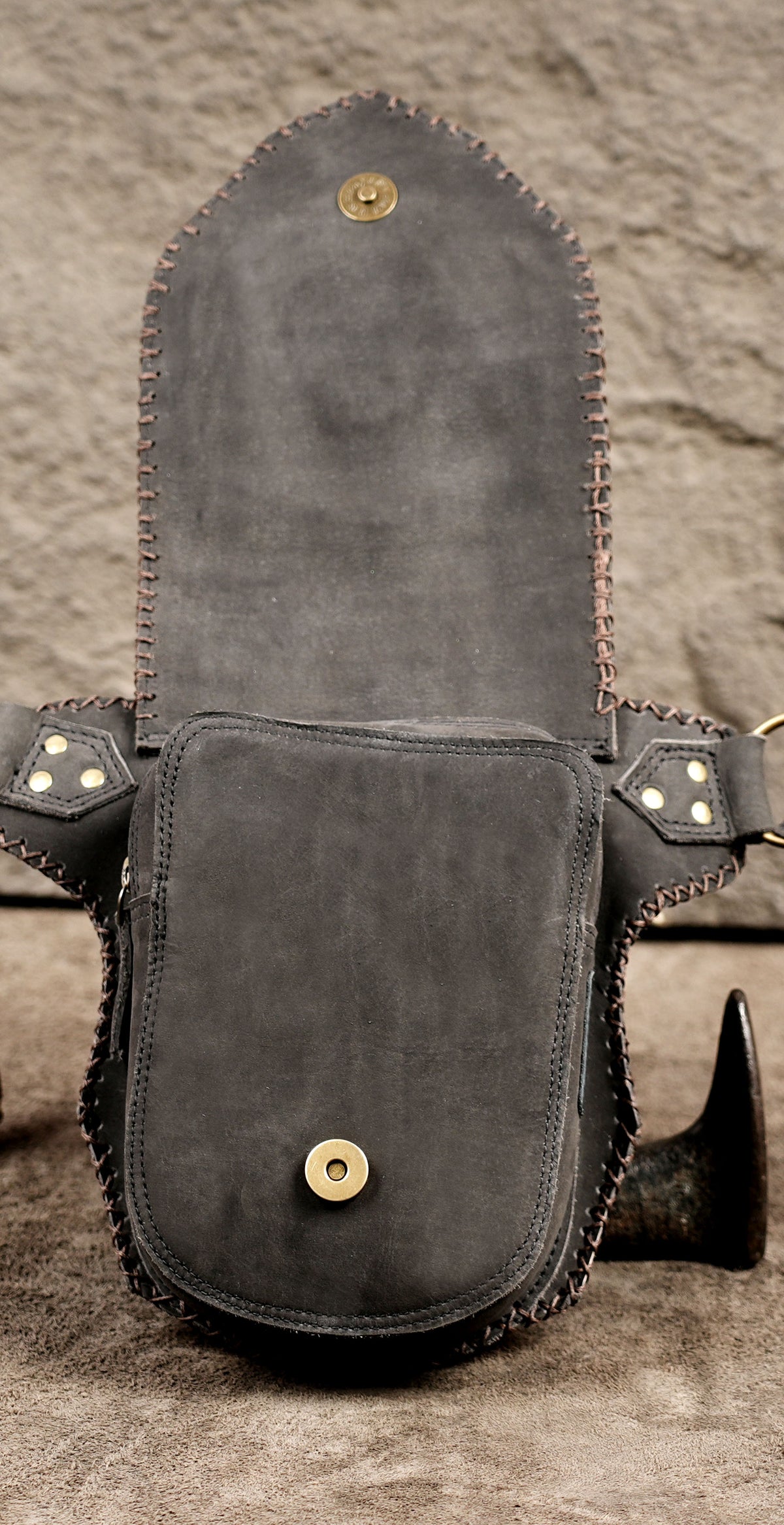 Leather festival belt bag with adjustable waist strap and front pocket