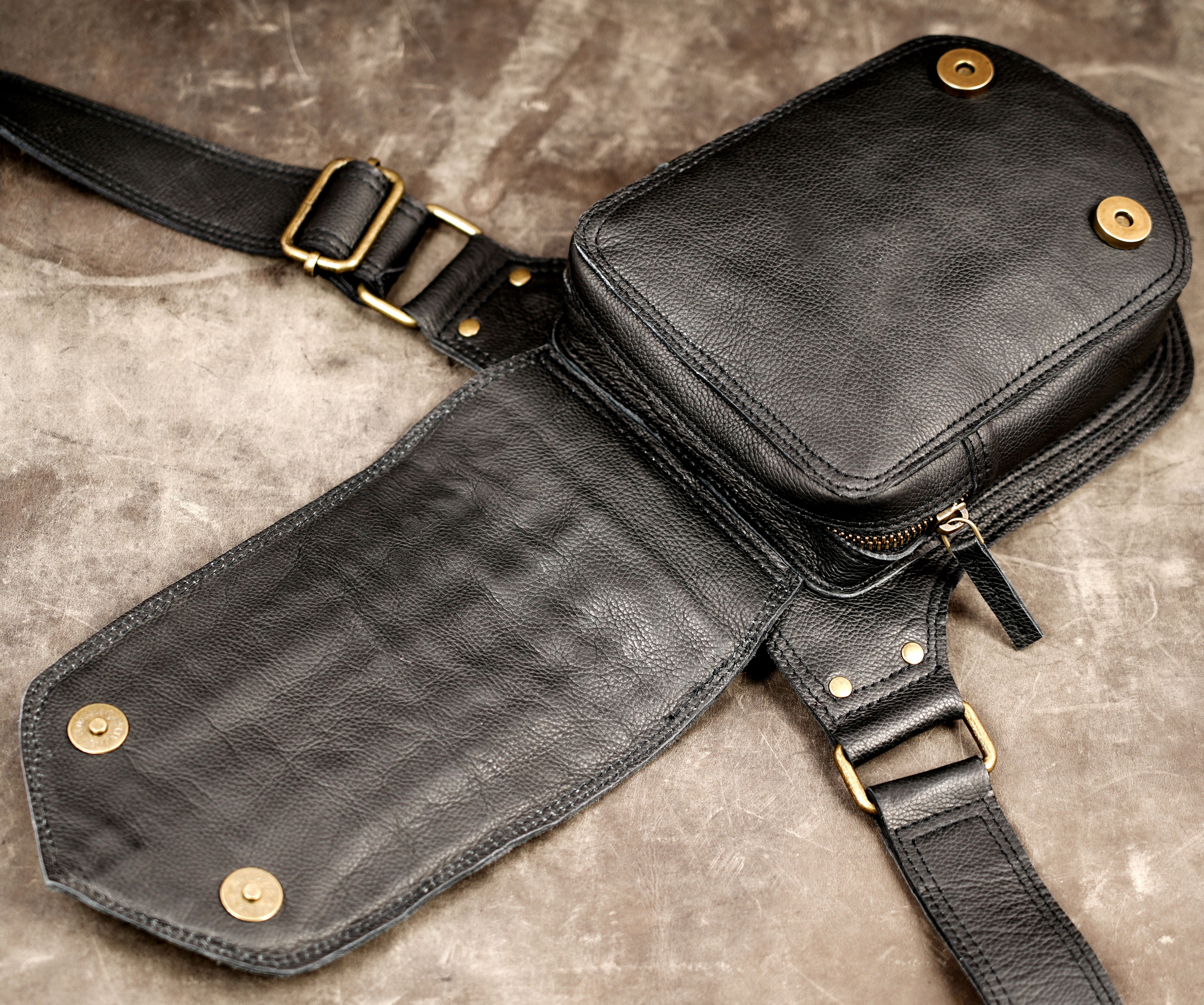 Medieval costume leather hip belt with metal accents