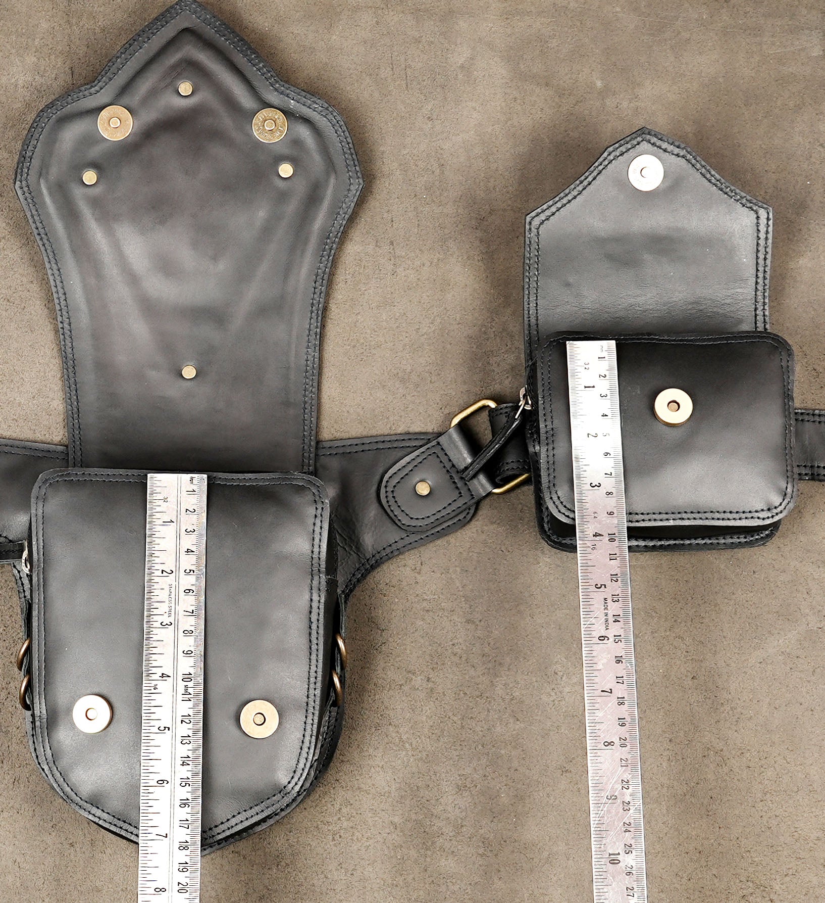 Black leather belt bag with handmade braided detailing