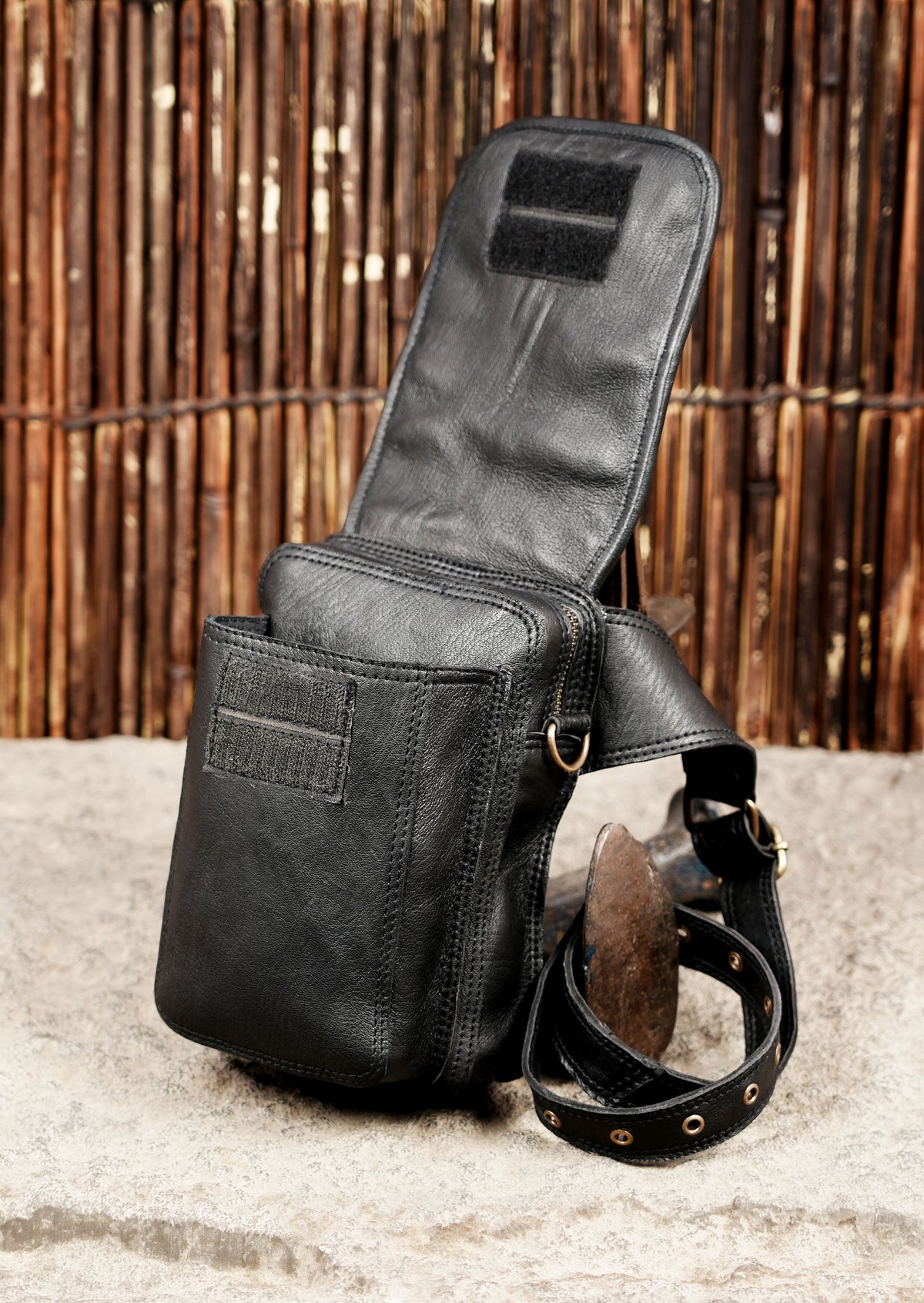 Black Leather Utility Belt Bag Crossbody Waist Pouch Festival Hip Pack Unisex