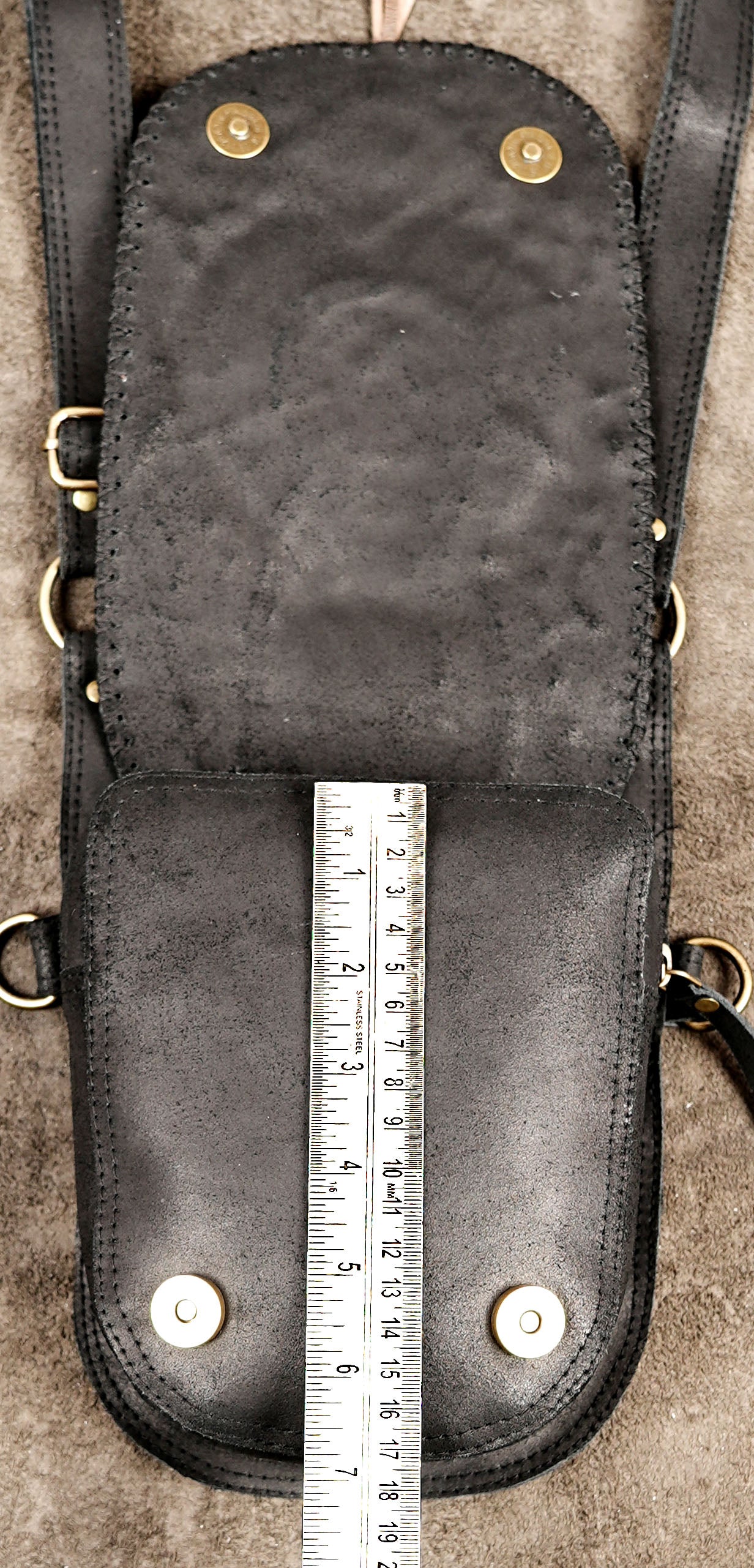 Black Leather Festival Harness Bag with Pockets