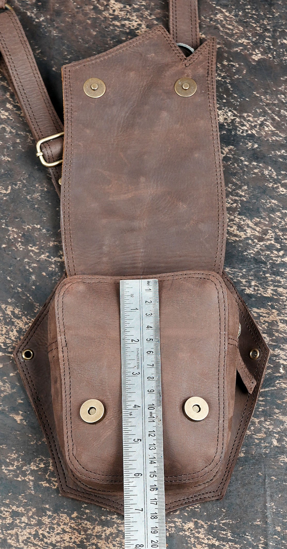 Handmade leather shoulder holster with dual pouches || Tribal leather chest rig with stud work || Travel leather utility shoulder rig (LT/AB/HLS/6060)