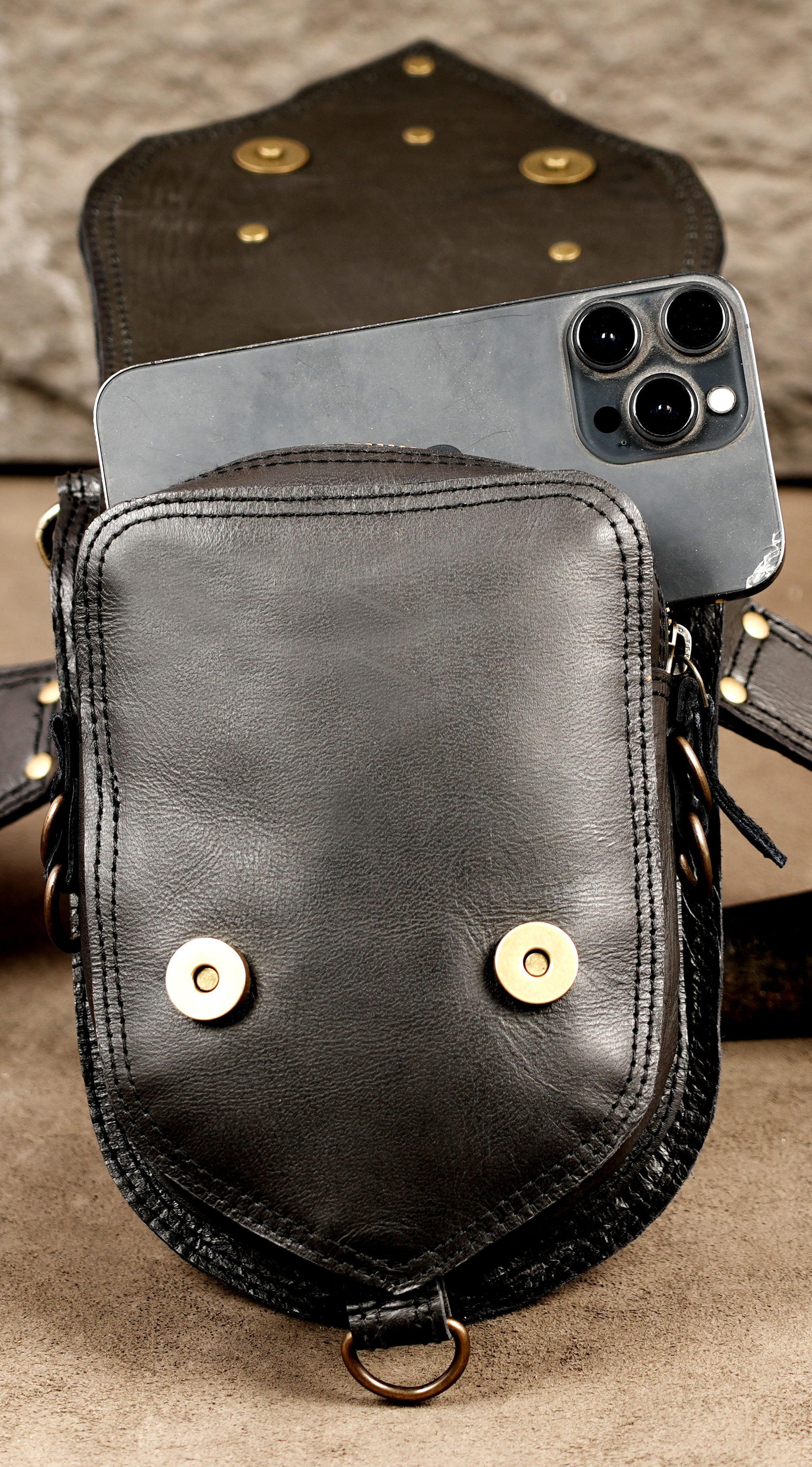 Handmade Leather Hip Pouch Belt with Natural Gemstones