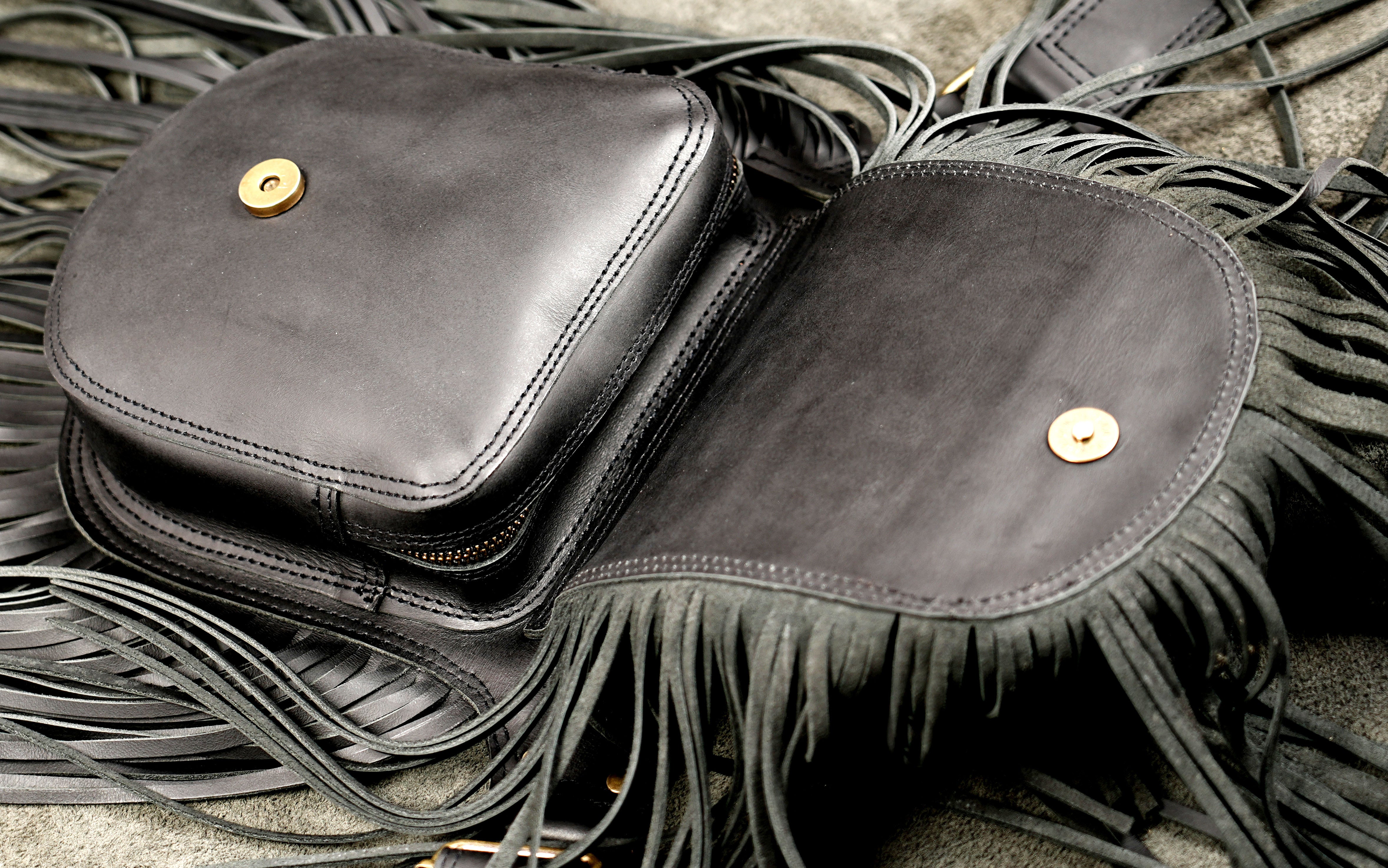 Rustic leather fringe hip belt bag