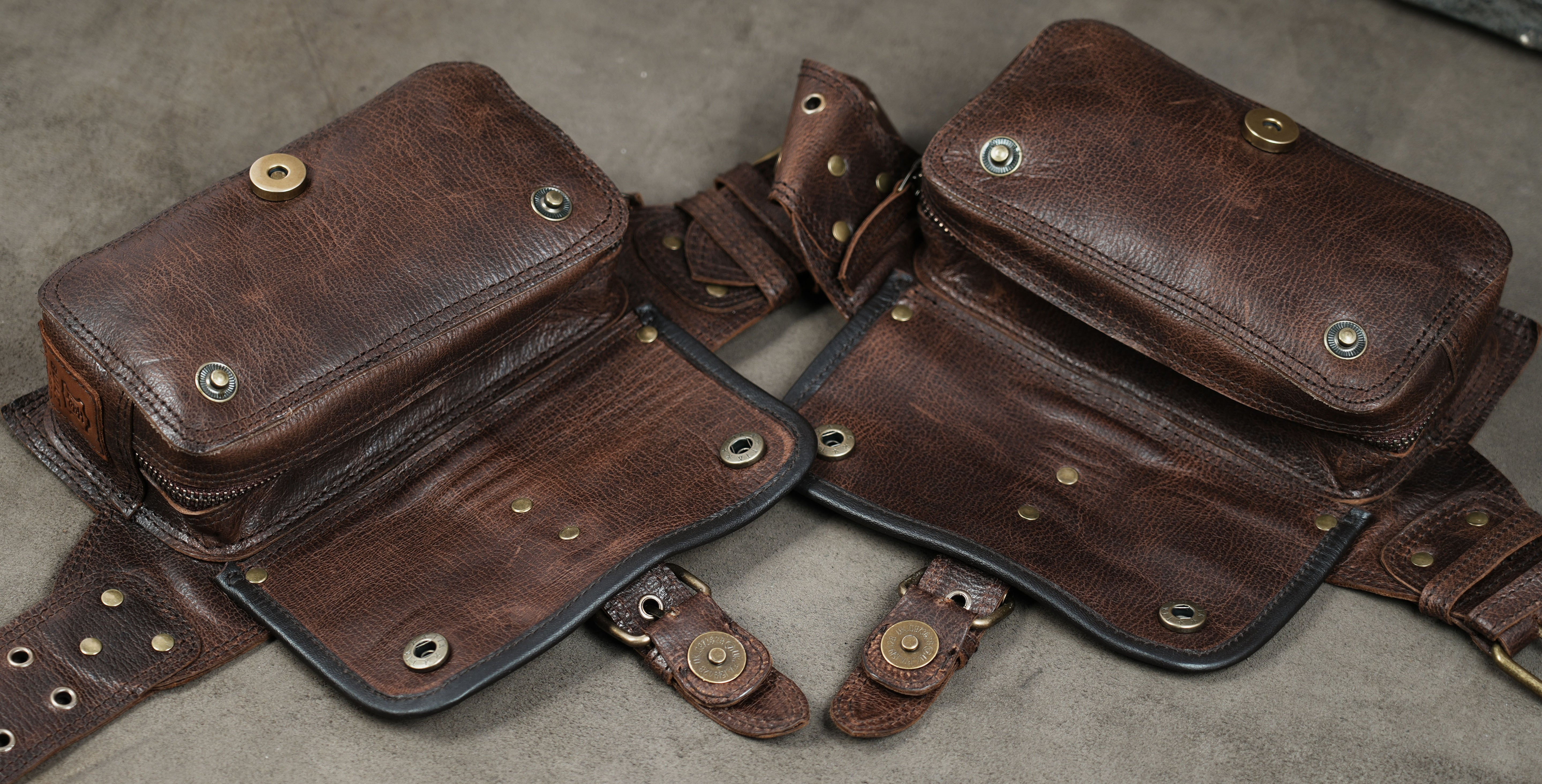 Adjustable brown leather waist belt for festivals and travel