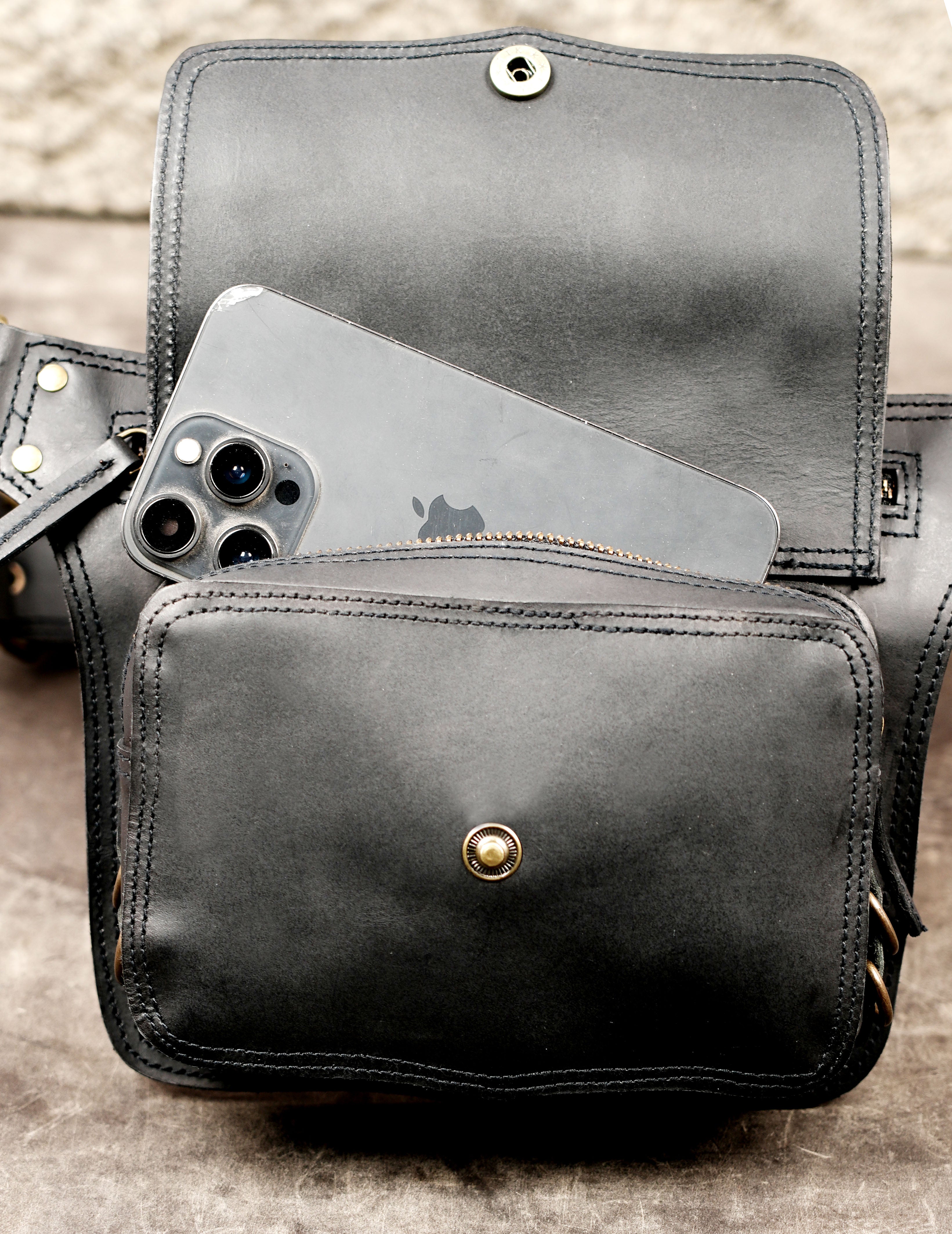 Black leather everyday waist bag