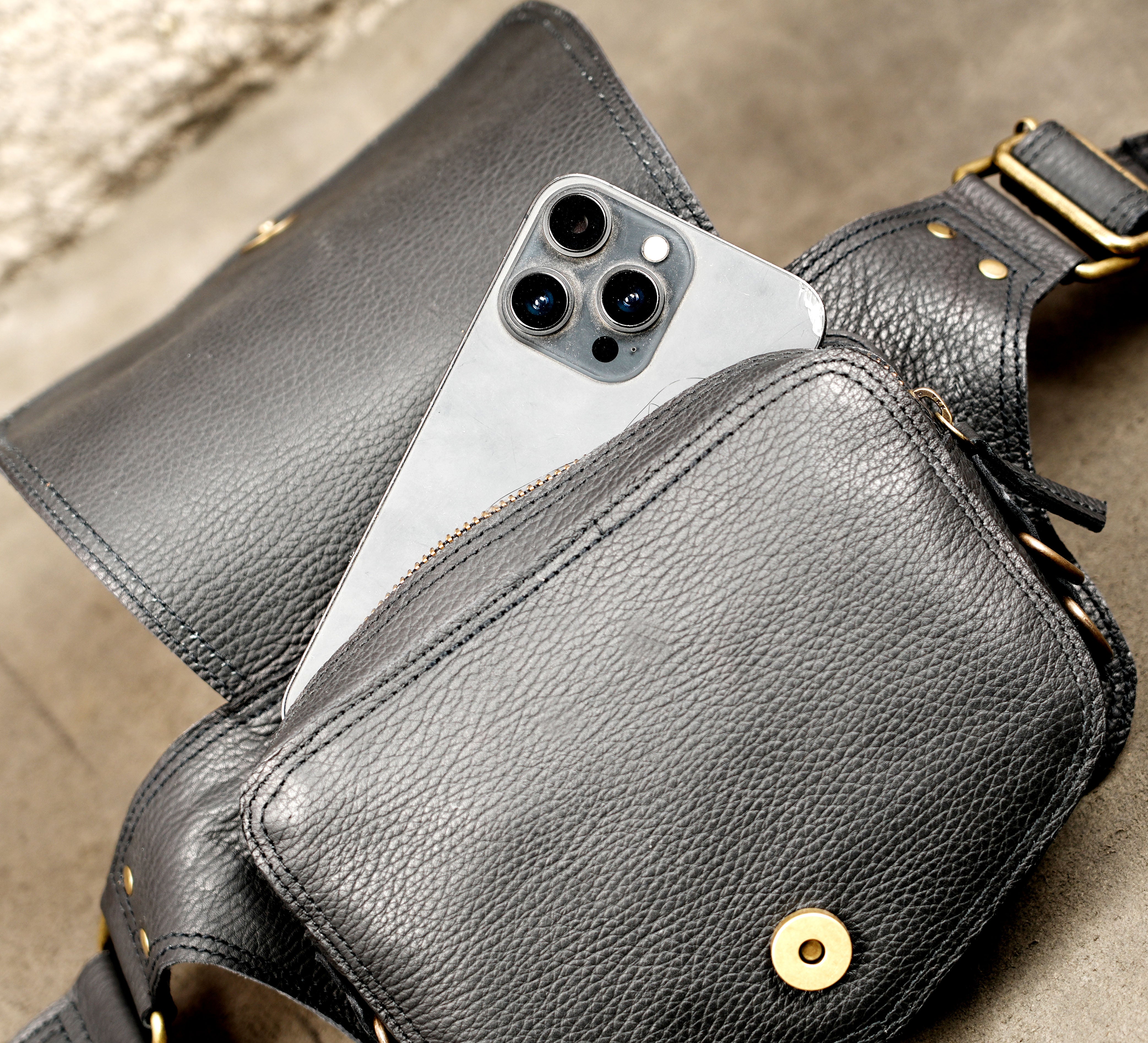 Leather Festival Waist Pack with Natural Labradorite