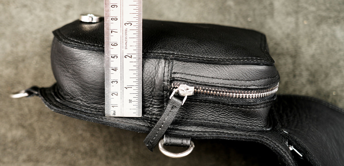 Unisex black leather double holster bag with handcrafted gemstone details
