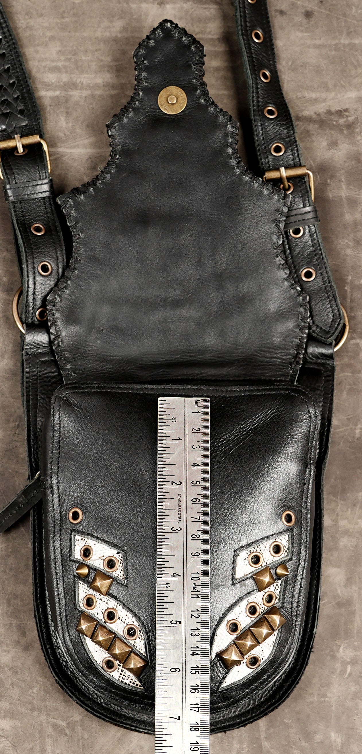 Dark alternative fashion leather body harness and accessory bag